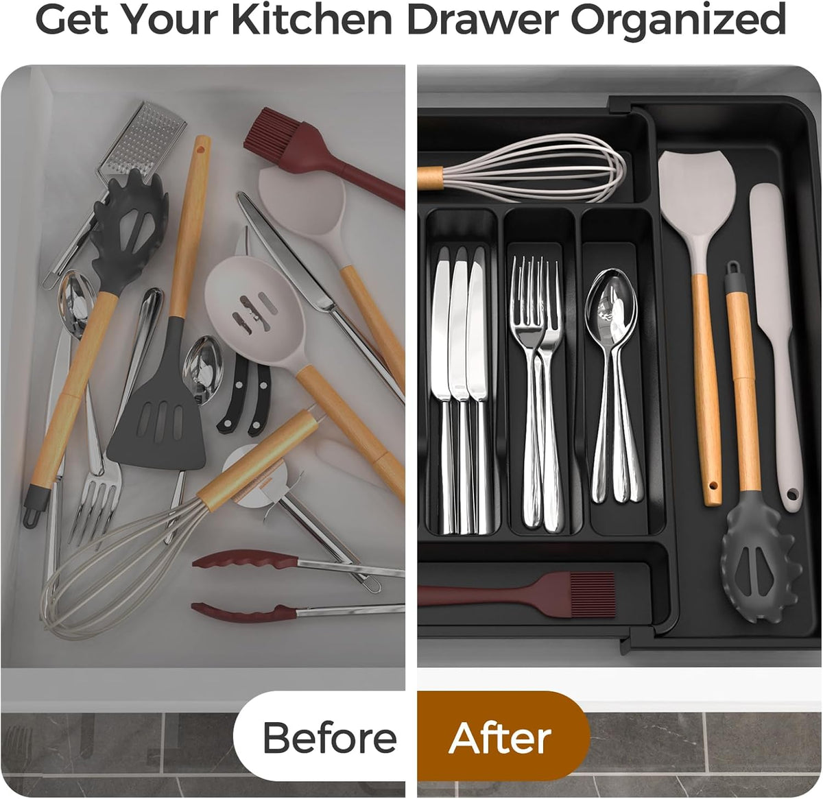 Extra Large Expandable Silverware Organizer, BPA-Free Food-Safe Cutlery Flatware Organizer, Kitchen