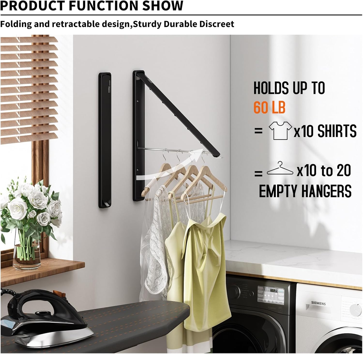 Clothes Drying Rack for Laundry Drying Rack Wall Mounted Clothes Hanger Rack Retractable Laundry