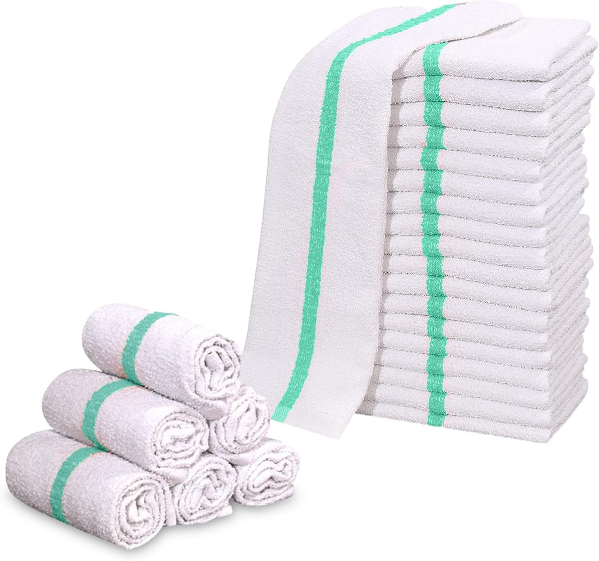 GOLD TEXTILES New Cotton Blend White Restaurant Bar Mops Kitchen Towels (120, Green Stripe)