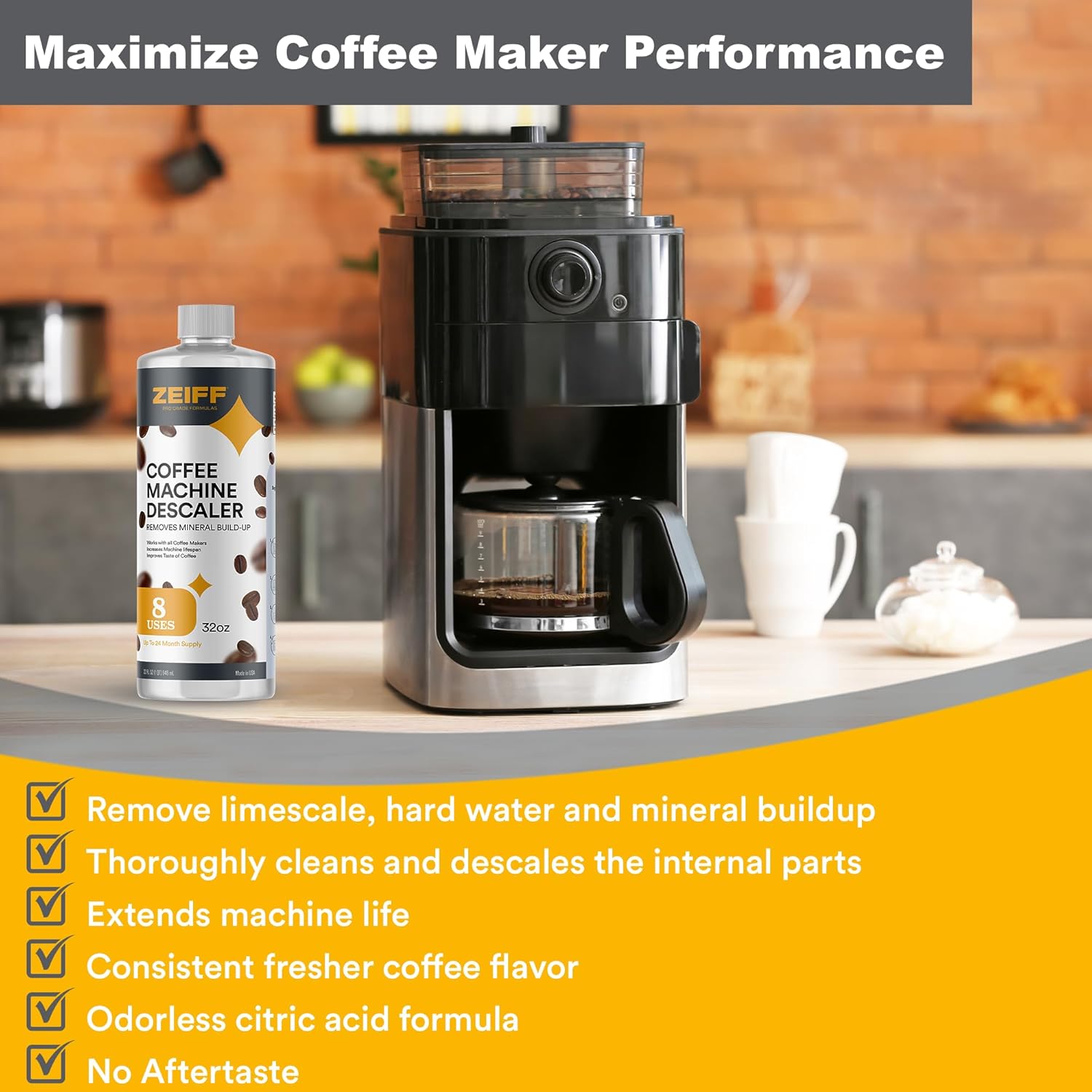 Coffee Machine Descaler - 32oz (8 Uses) - Compatible with Nespresso, Breville, Delonghi, Keurig