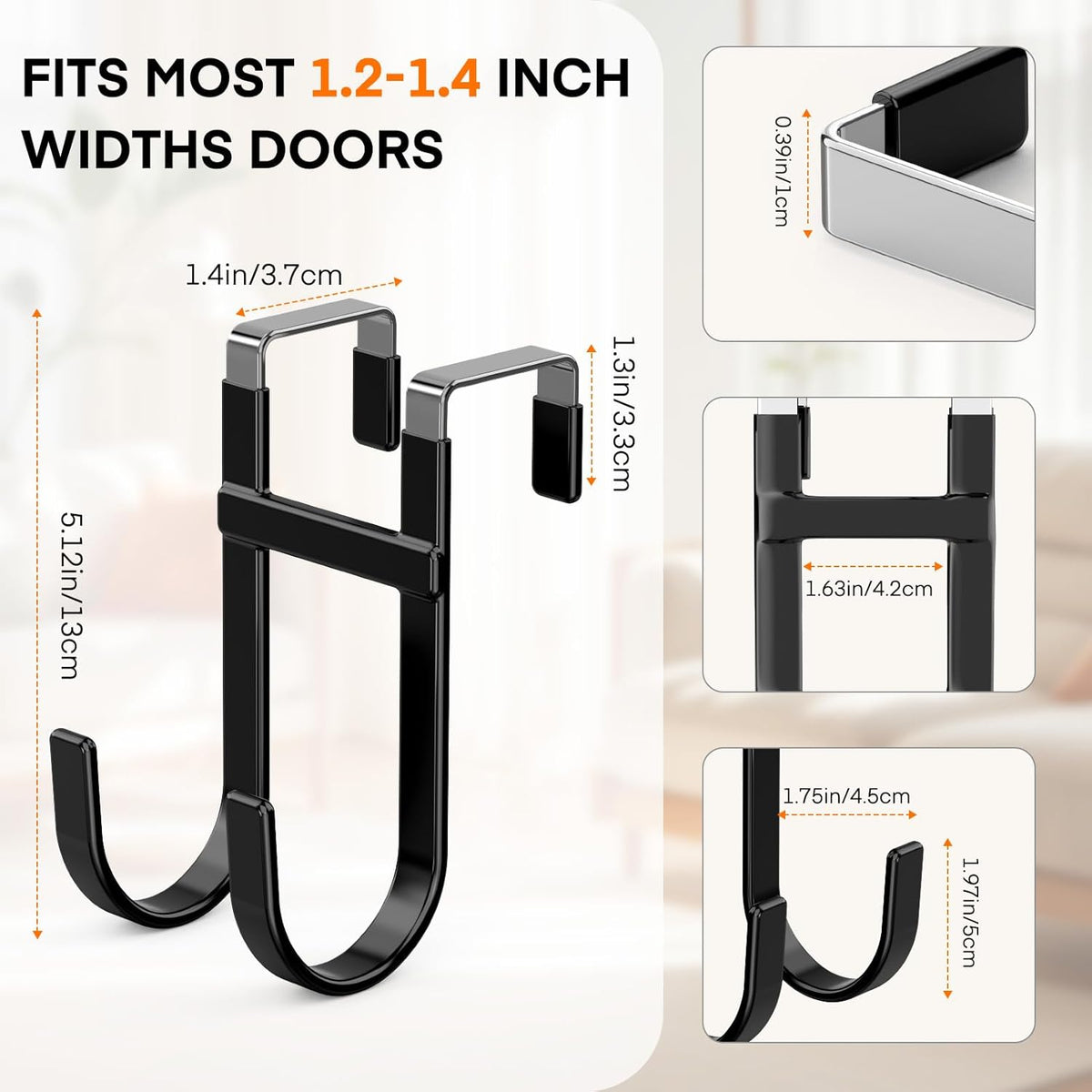 FYY Over The Door Hooks - 4 Pack Heavy Duty Dual-Hook Organizer Hanger with Non-Slip Rubber for