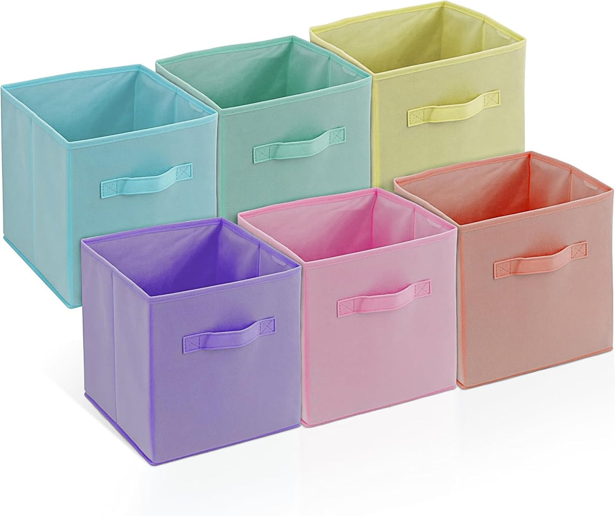 4E's Novelty 6 Pack 11 Inch Pastel Color Storage Foldable Cube Bins, Colorful Storage Baskets For