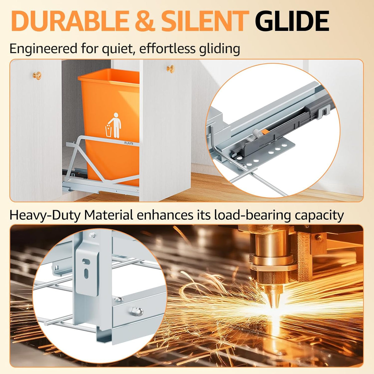 Pull Out Trash Can Under Cabinet Kit with Soft-Close Slides,Twin-Mode Under Sink Trash Can Pull Out