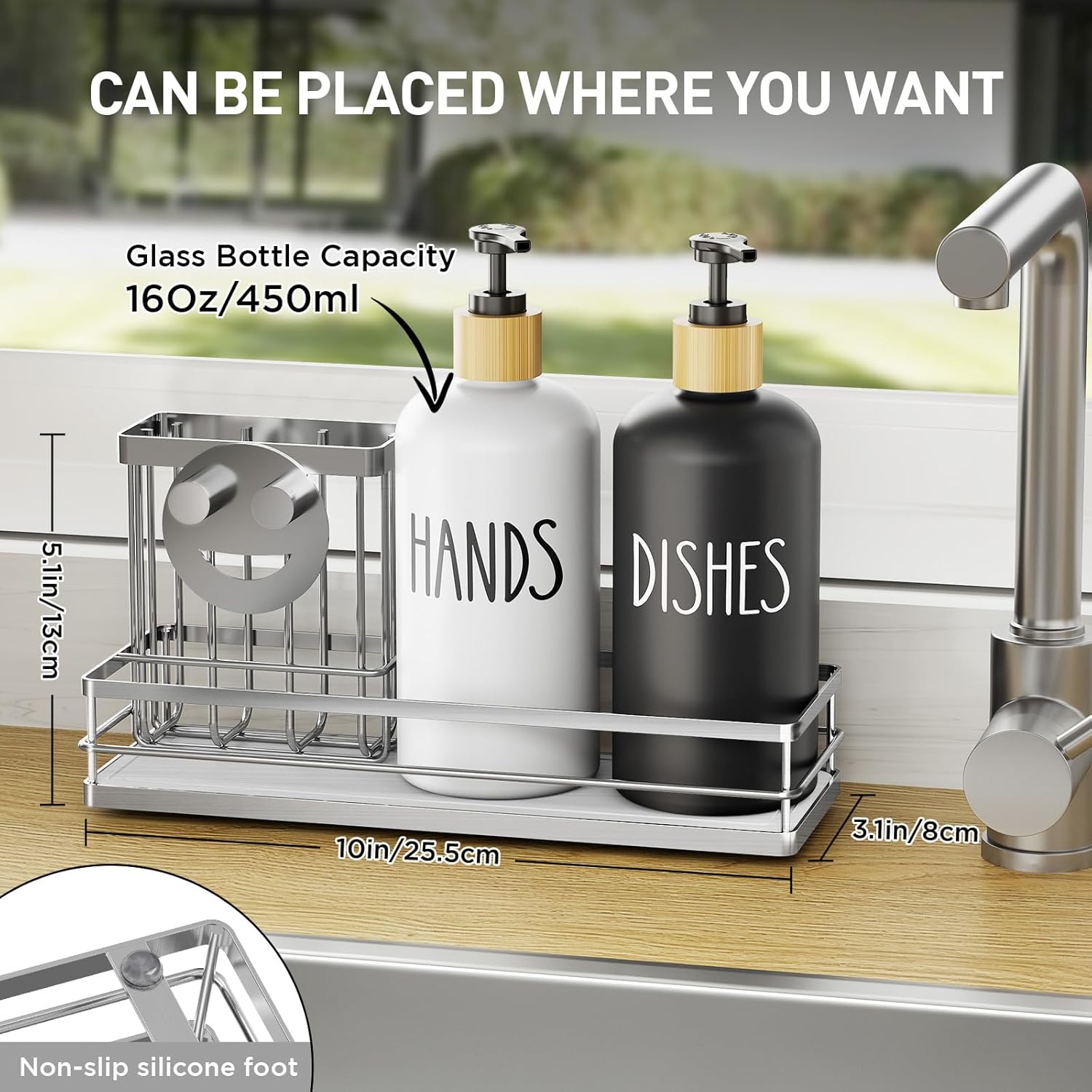Moforoco Kitchen Dish Soap Dispenser Set, 16OZ Glass Bottle, Hand and Dish Soap Dispenser Set