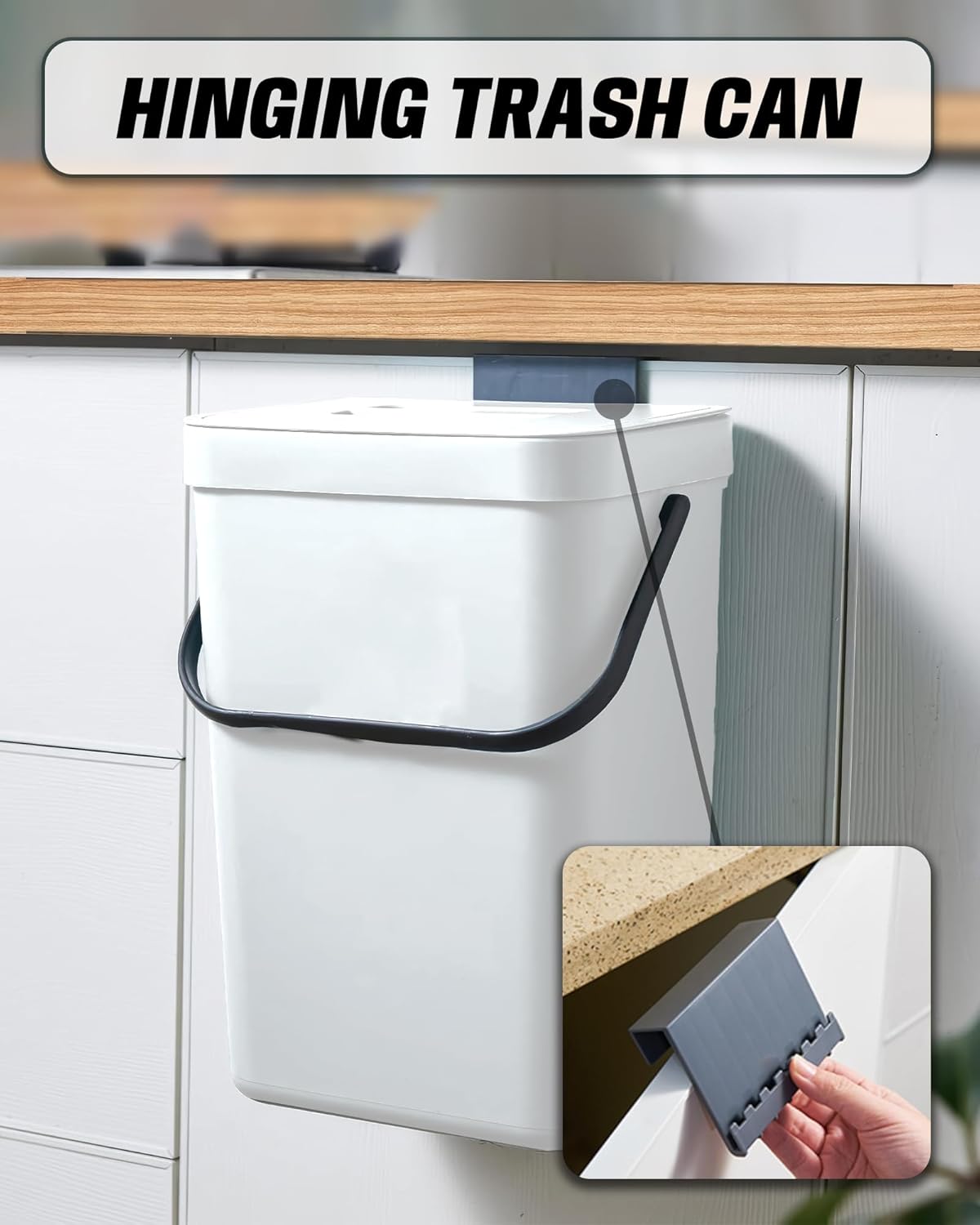 Kitchen Compost Bin - 3.2 Gallons Hanging Trash Can with Lid for Kitchen Bathroom, Under Sink Trash