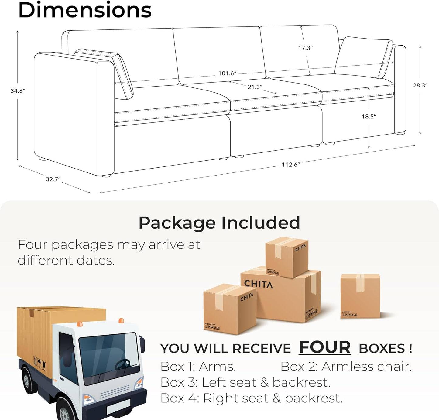 CHITA Oversized Modular Sectional Convertible Fabric Sofa Set, FSC Certified Extra Large Sectional