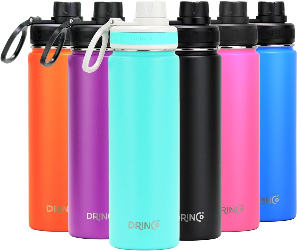 DRINCO Stainless Steel Water Bottle Spout Lid Vacuum Insulated Double Wall Water Bottle Wide Mouth
