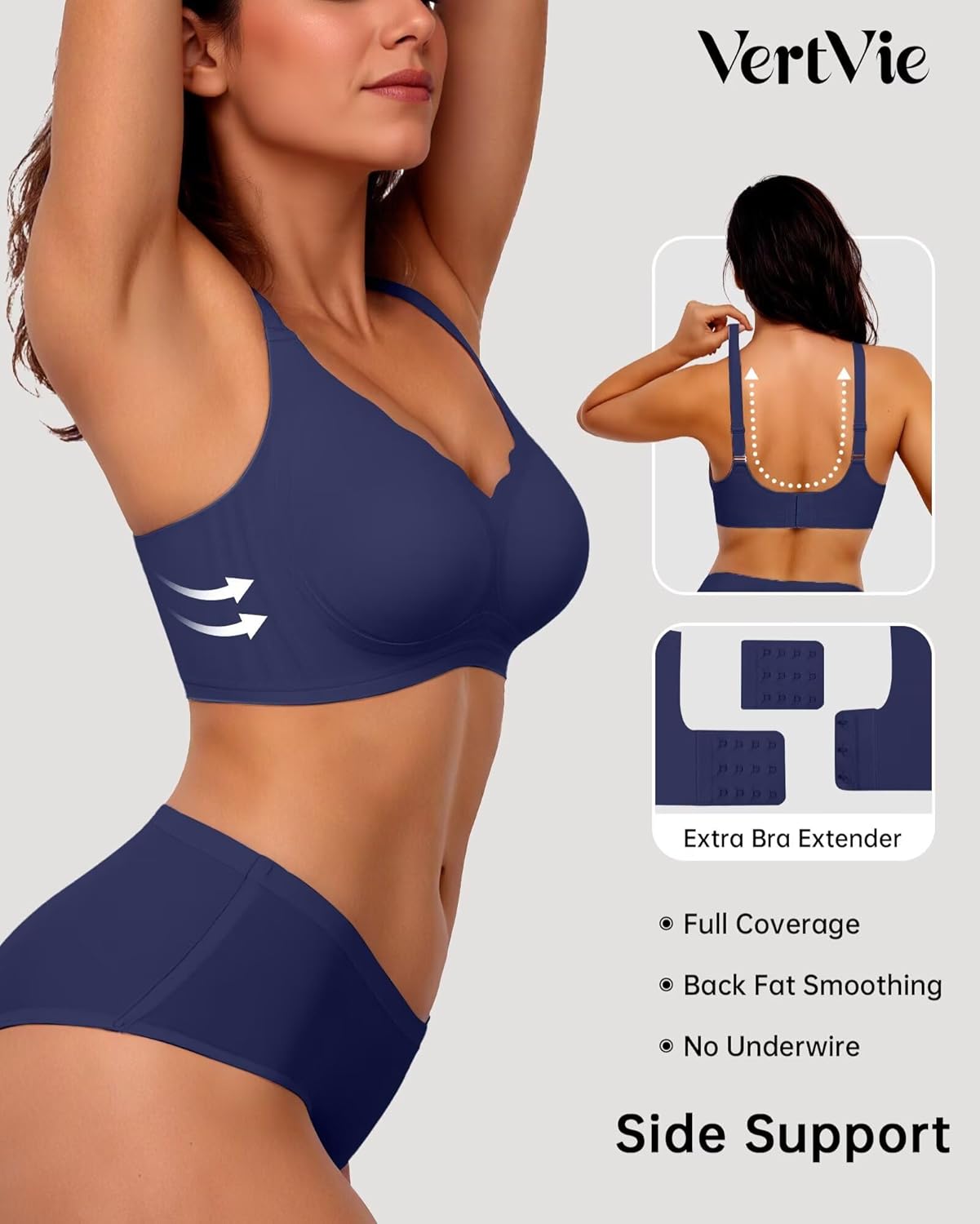 Vertvie Womens Seamless Bras No Underwire Supportive Wireless Push Up Full Coverage Bralette