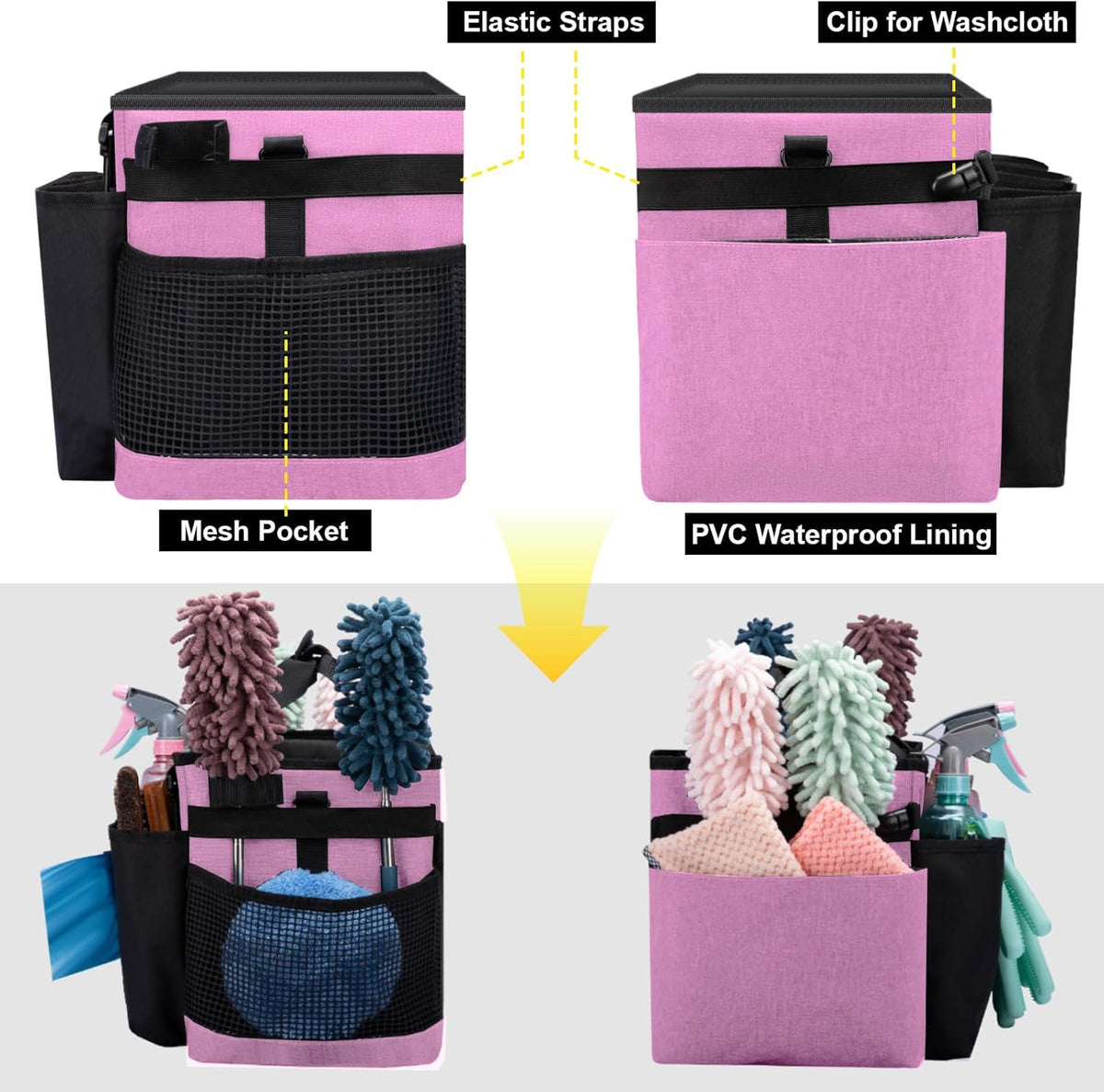 Wearable Large Cleaning Caddy Bag for Housekeeper, Clean Supply Organizer with Adjustable Shoulder