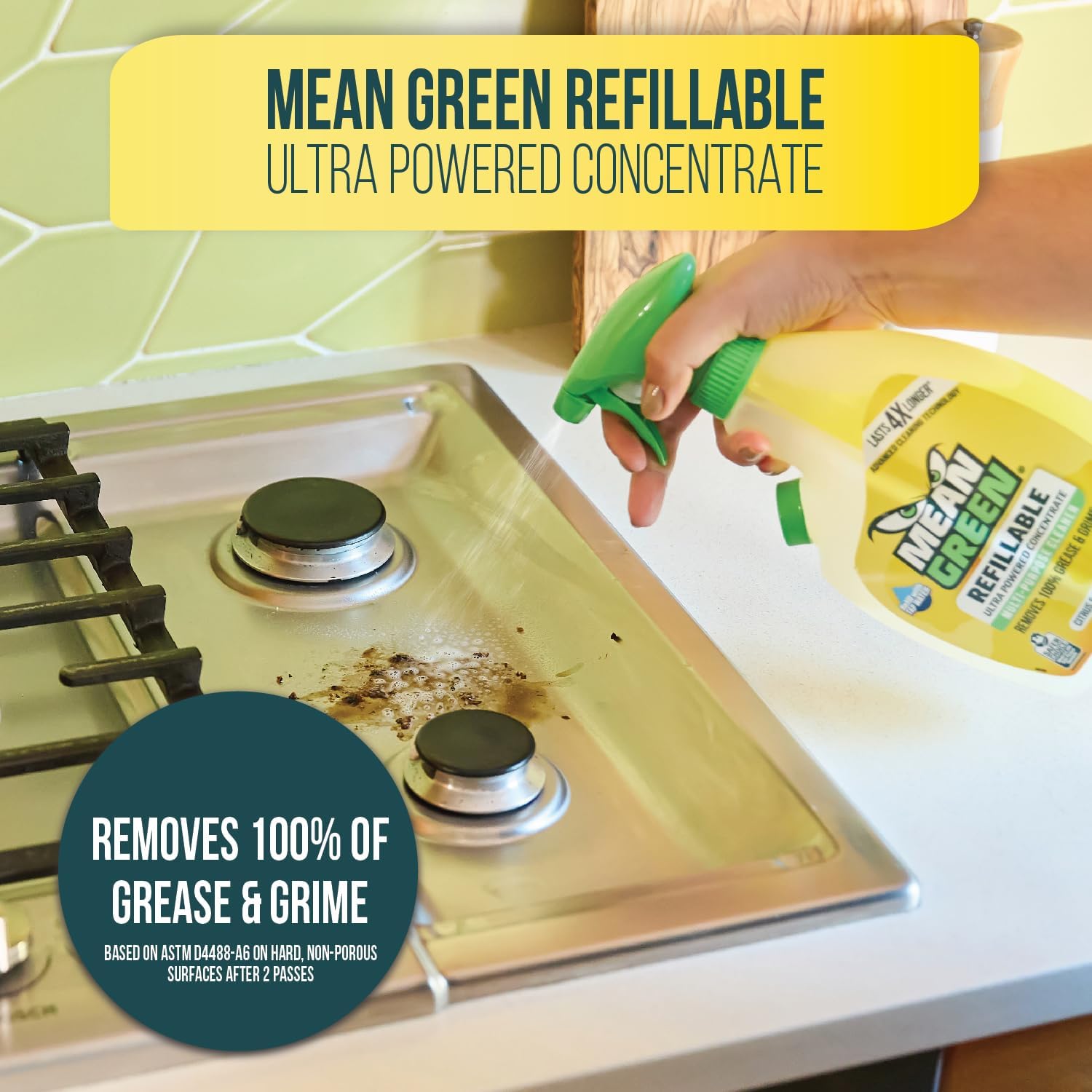 Mean Green Refillable Ultra Powered CONCENTRATE Multi Purpose Cleaner, Citrus & Green Tea, 14.3 fl