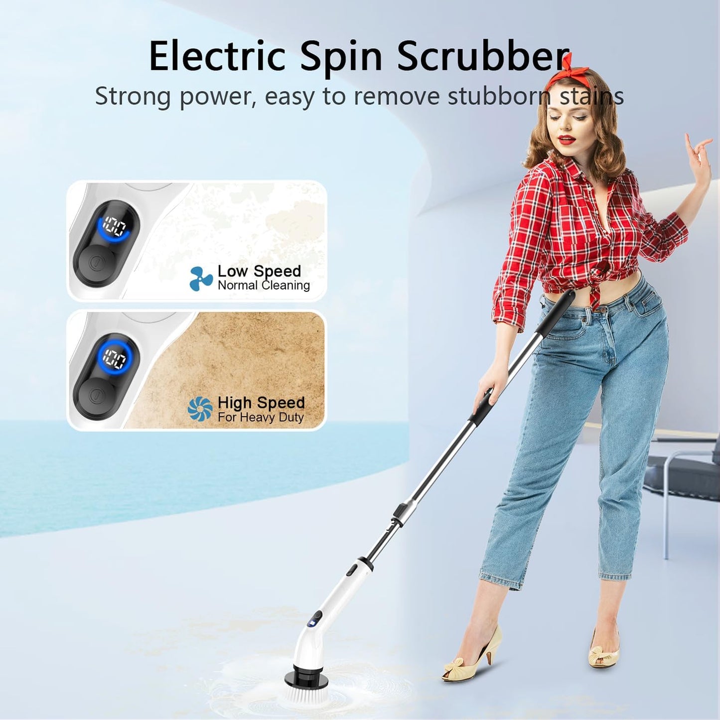 TUYU Electric Spin Scrubber, Full-Body IPX7 Waterproof Bathroom Scrubber with Power LCD Display