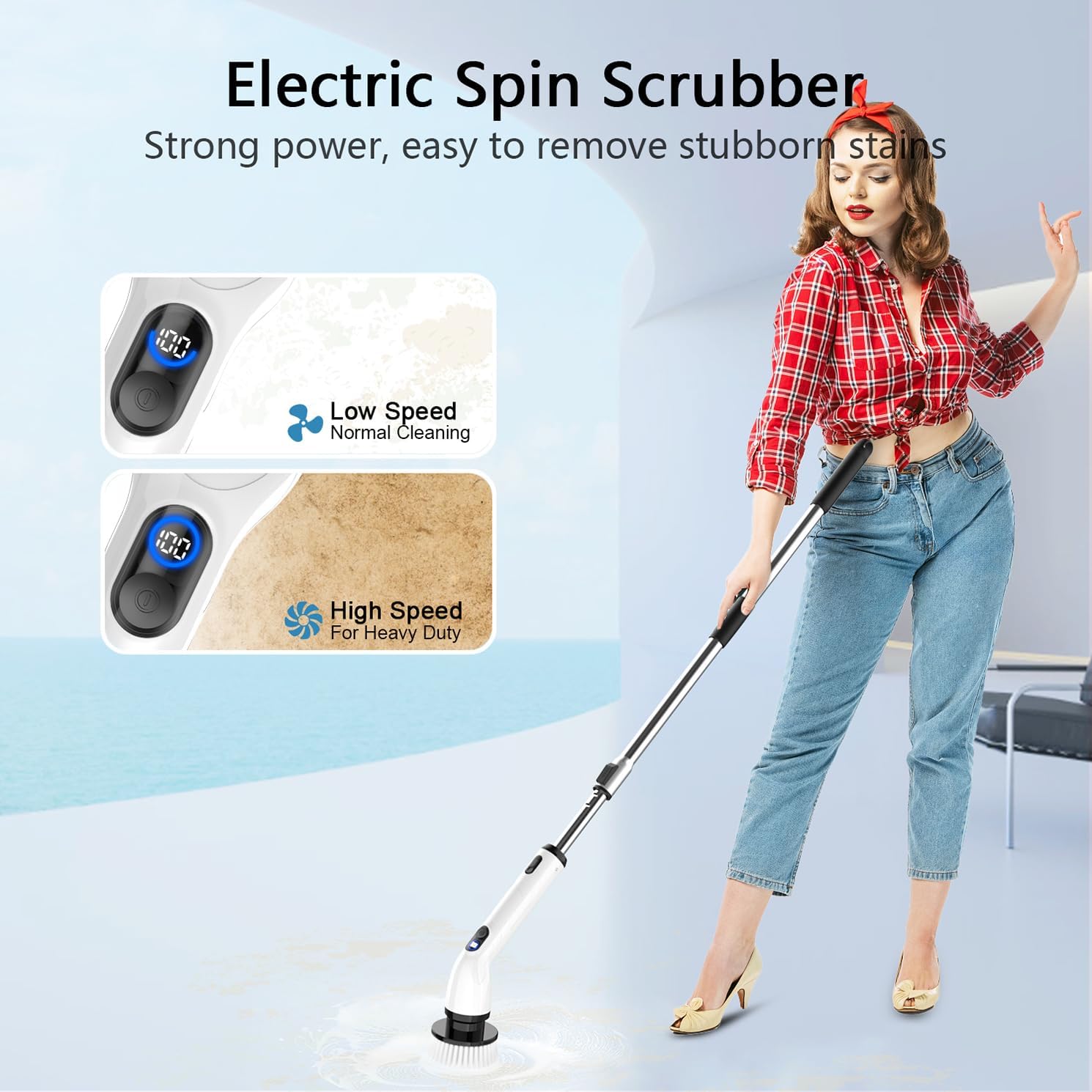 TUYU Electric Spin Scrubber, Full-Body IPX7 Waterproof Bathroom Scrubber with Power LCD Display