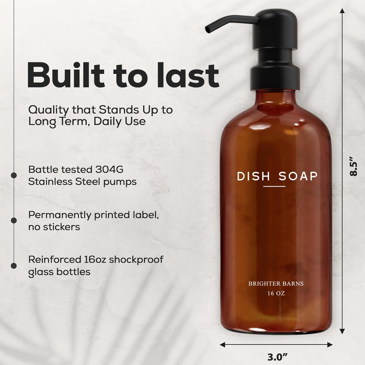 Amber Glass Hand and Dish Soap Dispenser Set by Brighter Barns - Modern Kitchen Decor & Accessories