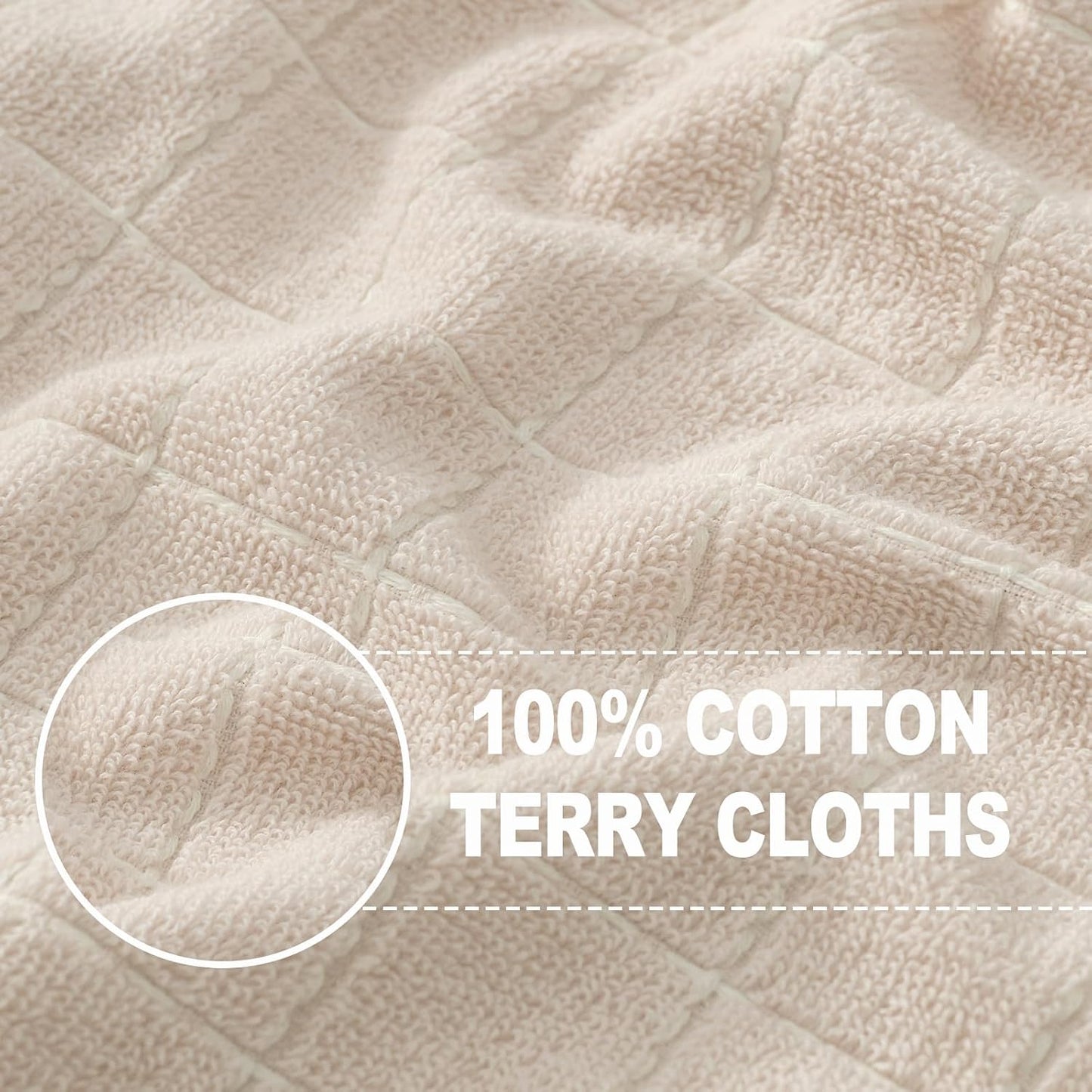 Homaxy 100% Cotton Terry Kitchen Towels(Beige, 13 x 28 inches), Checkered Designed, Soft and Super