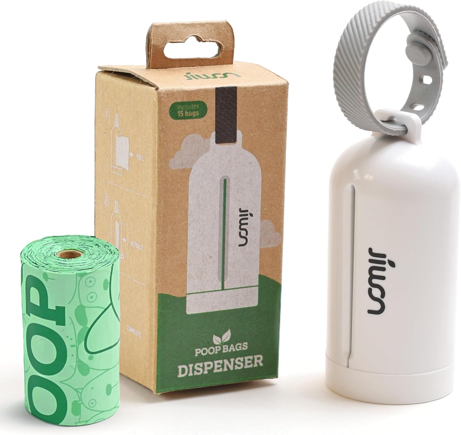 JIWON Dog Poop Bag Dispenser with 100% Compostable Refill Roll, Thick & Leakproof, Plant-Based