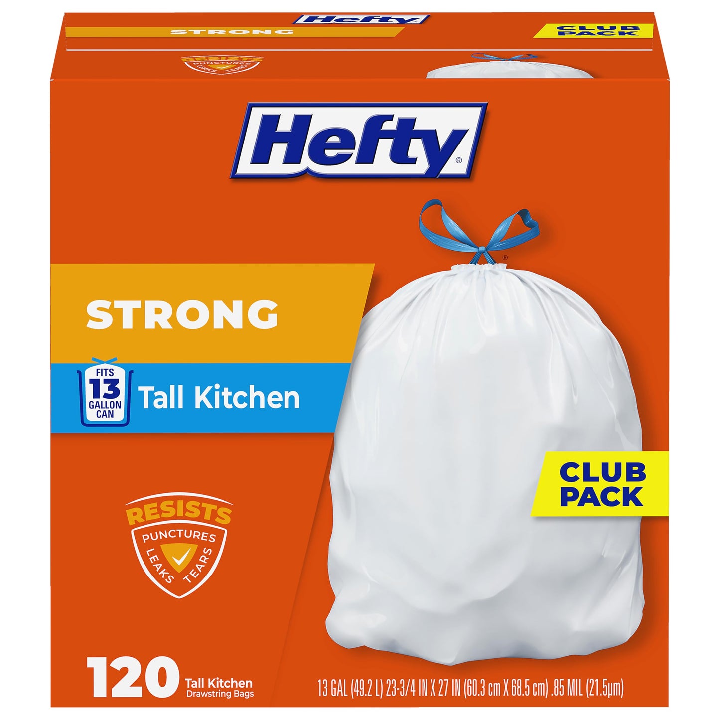 Hefty Strong 13G Tall Kitchen Trash Bags, White, Unscented, 120ct