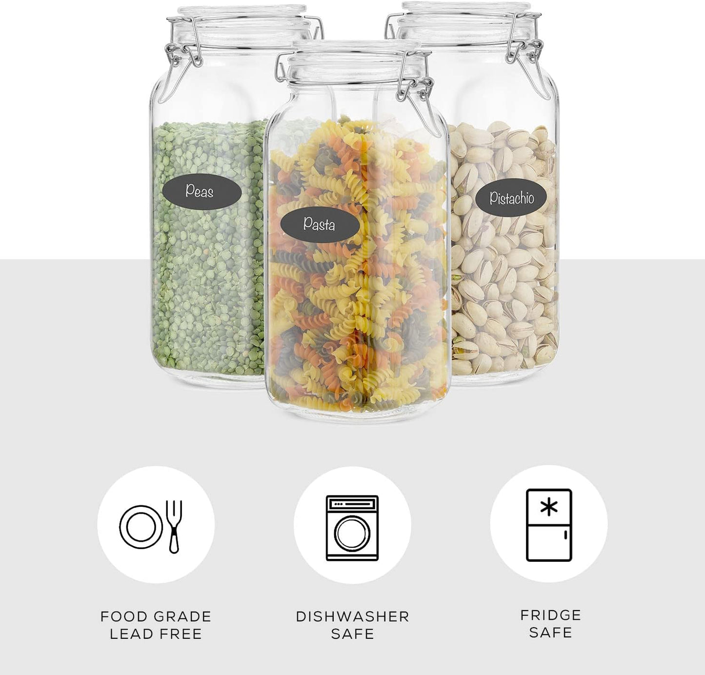 JoyJolt Airtight Glass Jars with Lids Set of 3. 78oz Glass Jar with Lid and 6 Silicone Seals! Large