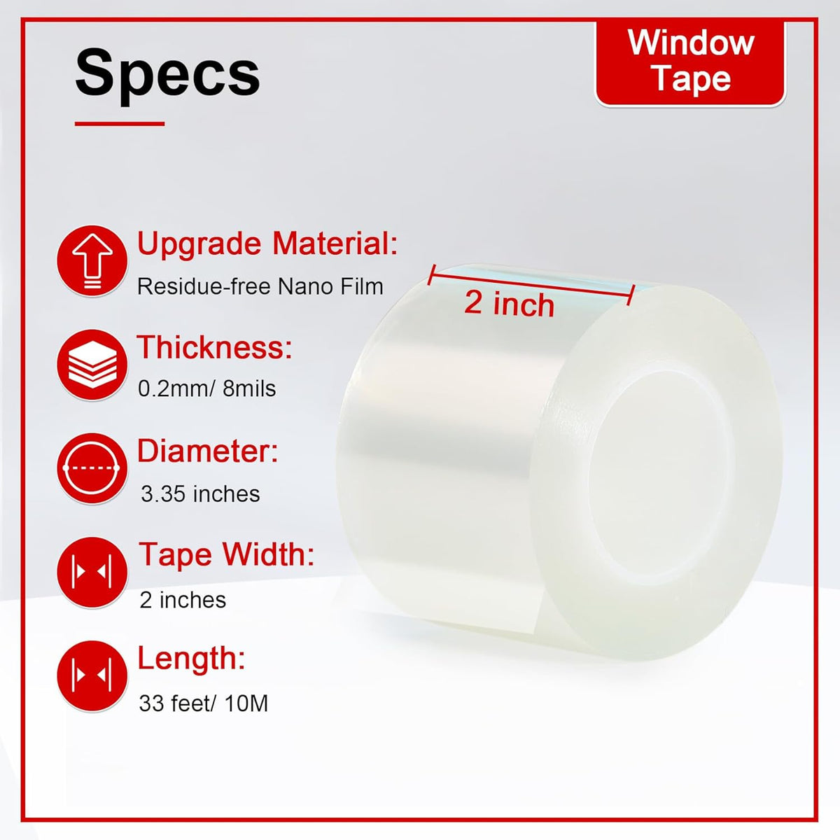 Transparent Window Weather Sealing Tape 2 Inch x 33 FT Weather Stripping Residue-Free Clear Window
