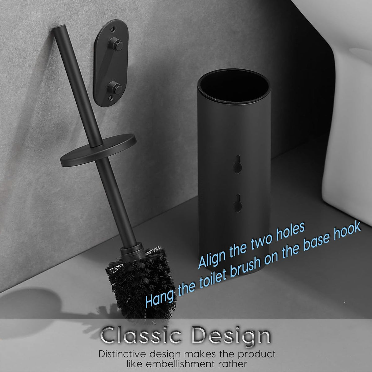 Toilet Bowl Brush and Holder, 304 Stainless Steel No-Punch Hook Base Dual Purpose Toilet Brush