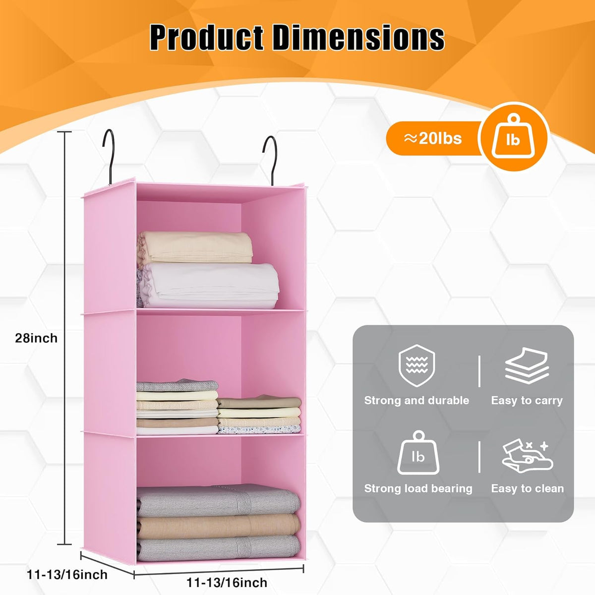 Hanging Closet Organizer and Storage 3-Shelf, Easy Mount Foldable Hanging Closet Wardrobe Storage