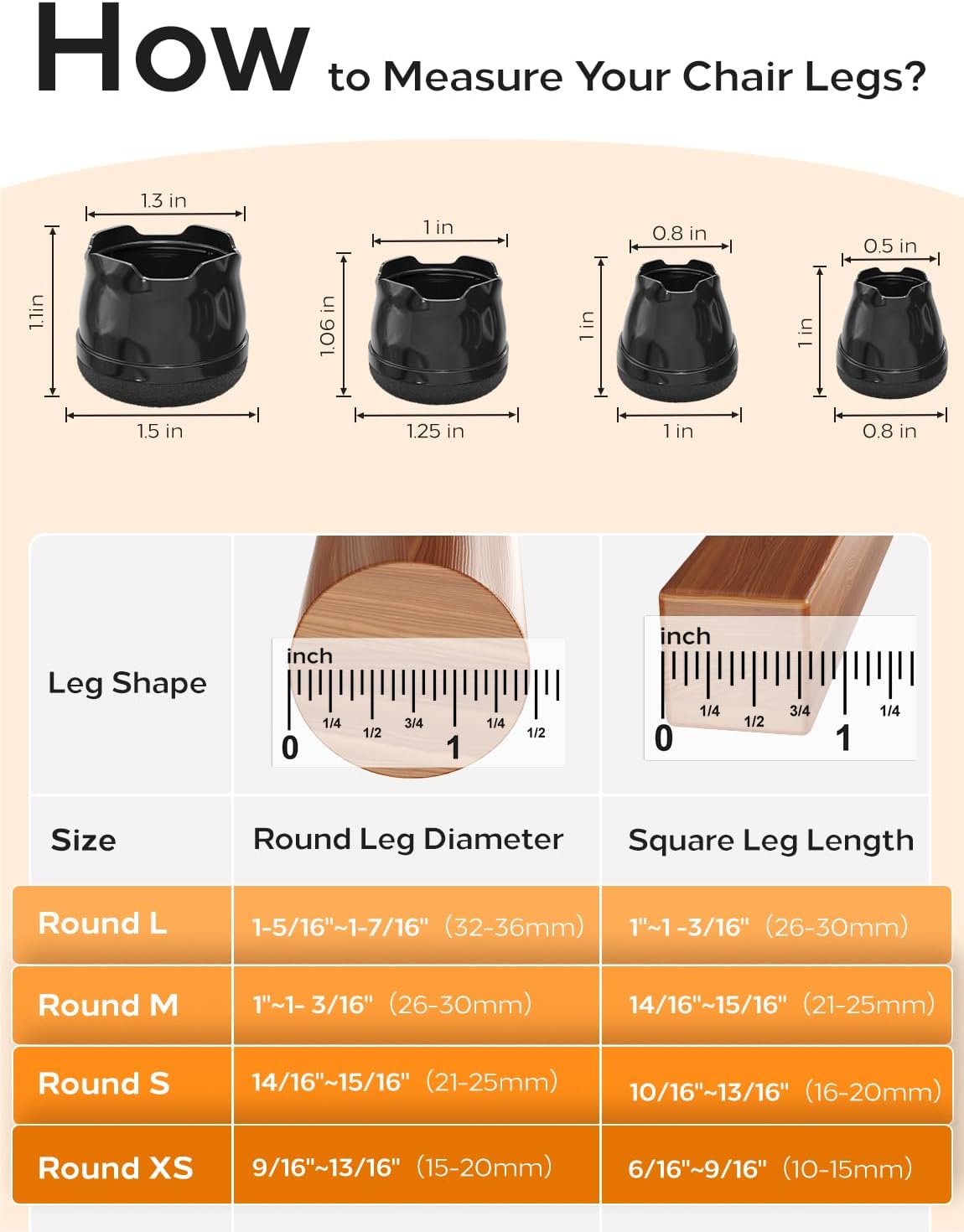 24-Pack Silicone Chair Leg Floor Protectors for Hardwood Floors -Felt Furniture Pads, Rubber Chair