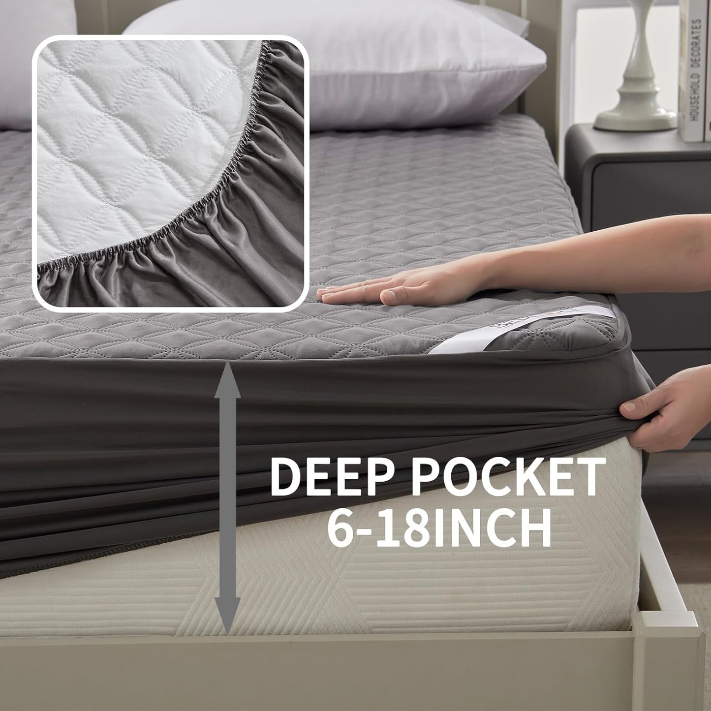 BEDLORE Waterproof Mattress Protector, Noiseless Queen Size Mattress Pad with Deep Pocket Fitted Up