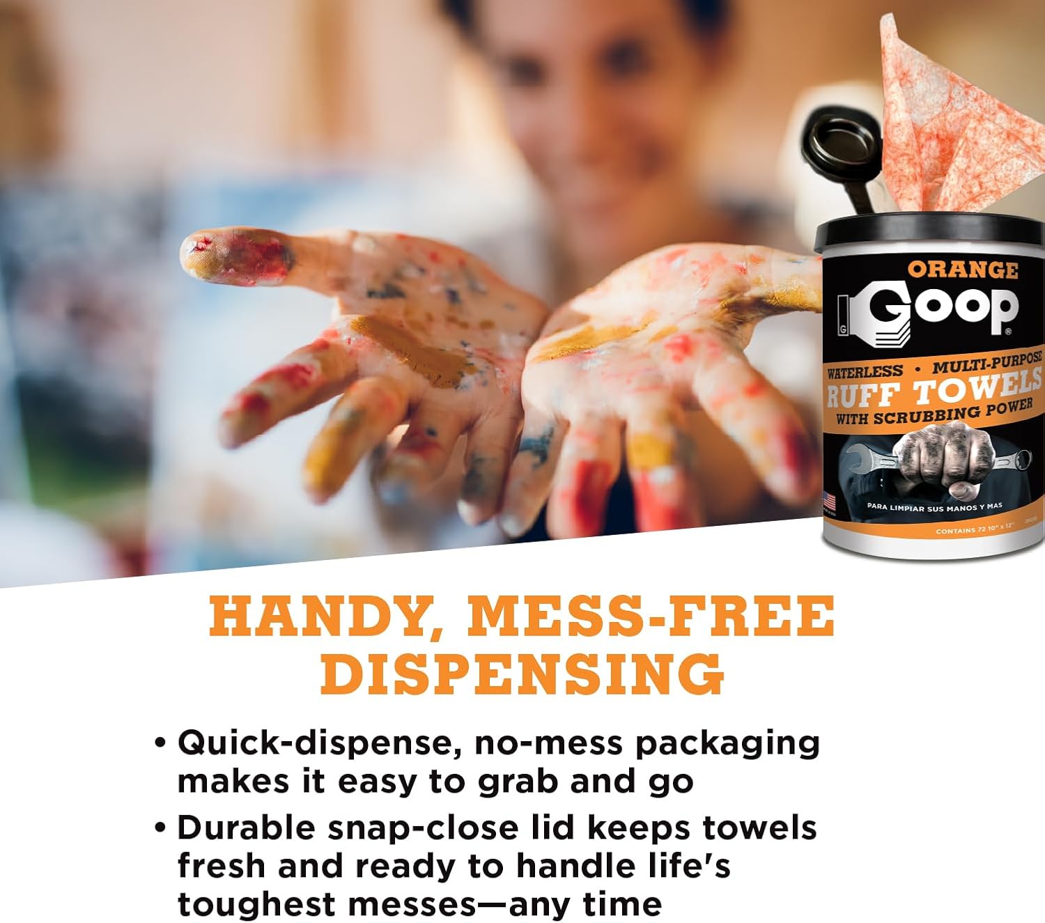 GOOP Orange Heavy Duty Ruff Towels with Scrubbing Power, 10” x 12” Dual Textured Multi-Purpose