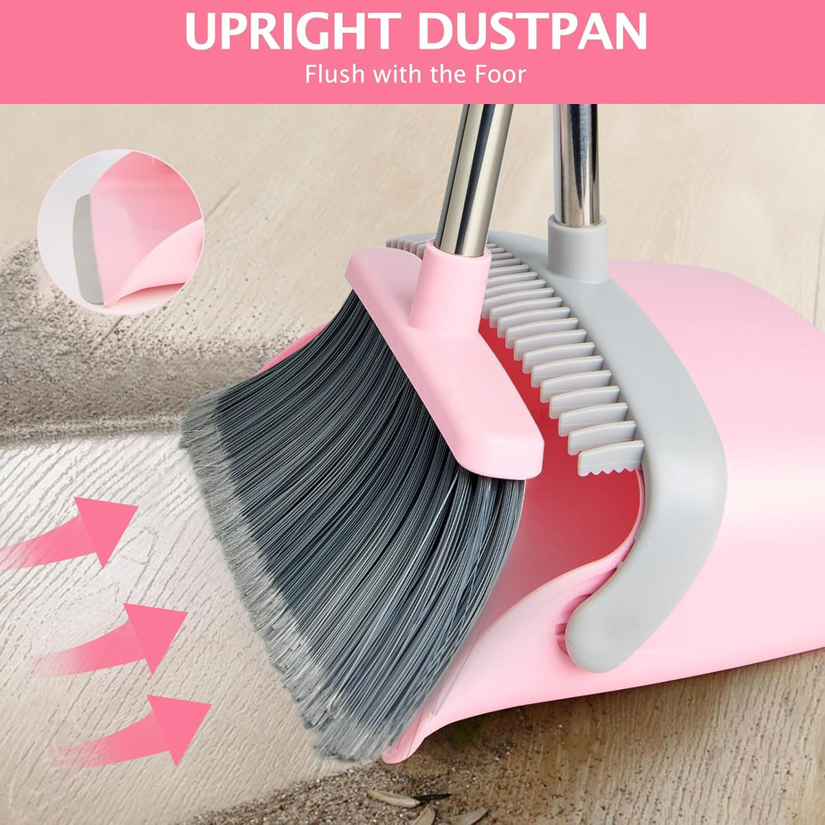 Broom and Dustpan Set, Dustpans with Broom Combo for Home, Heavy Dust Broom and Dustpan Combo, Long