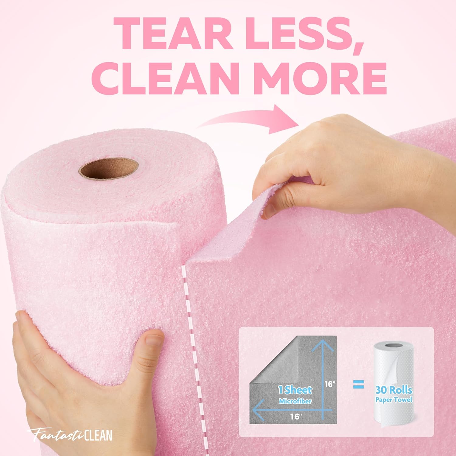 Fantasticlean XL Tear-Away Microfiber Cleaning Cloth Roll, 16'' by 16''- 36 Sheets, Thick & Large
