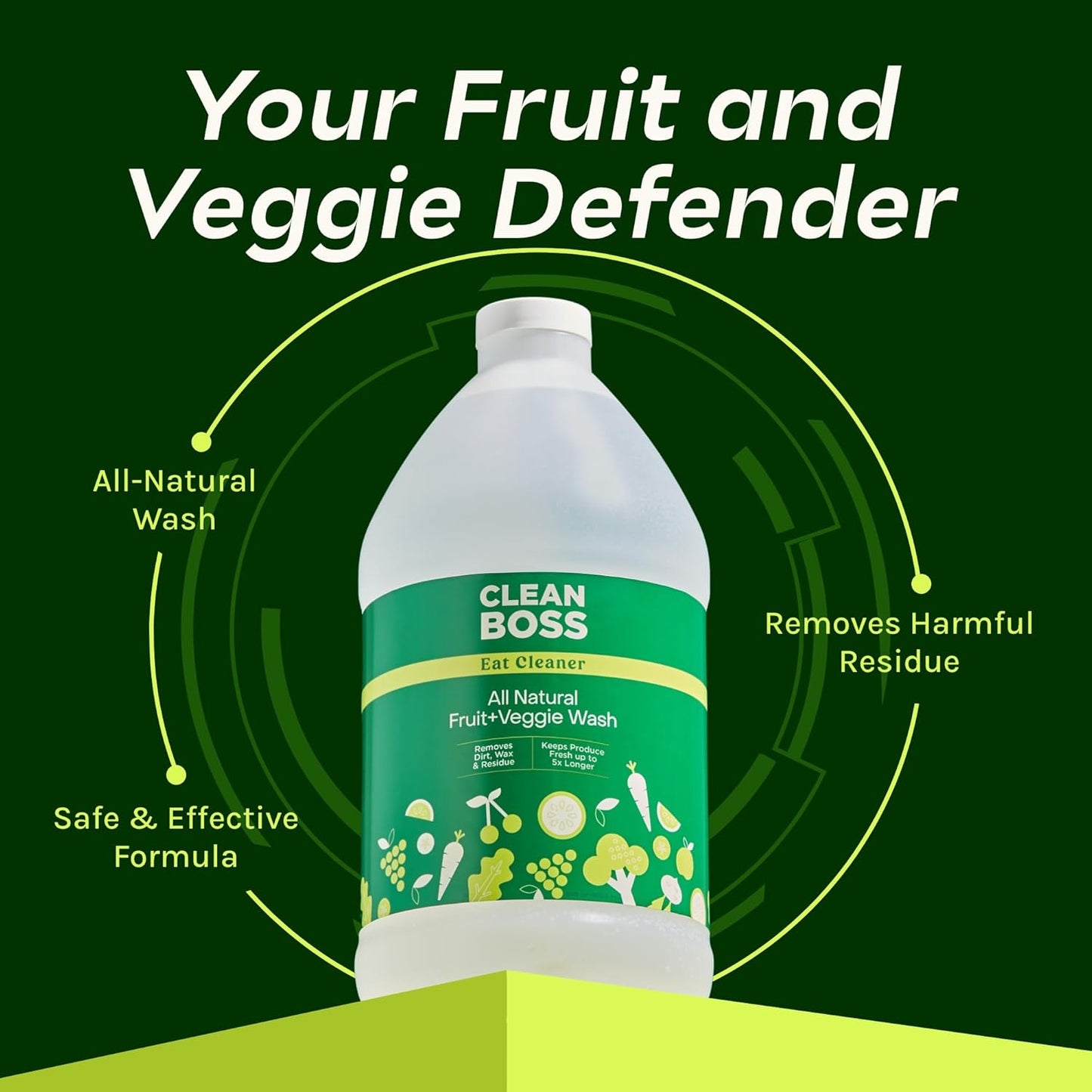 CleanBoss Eat Cleaner Triple-Action Fruit + Veggie Wash Refill - 64 oz - Removes Harmful Residue