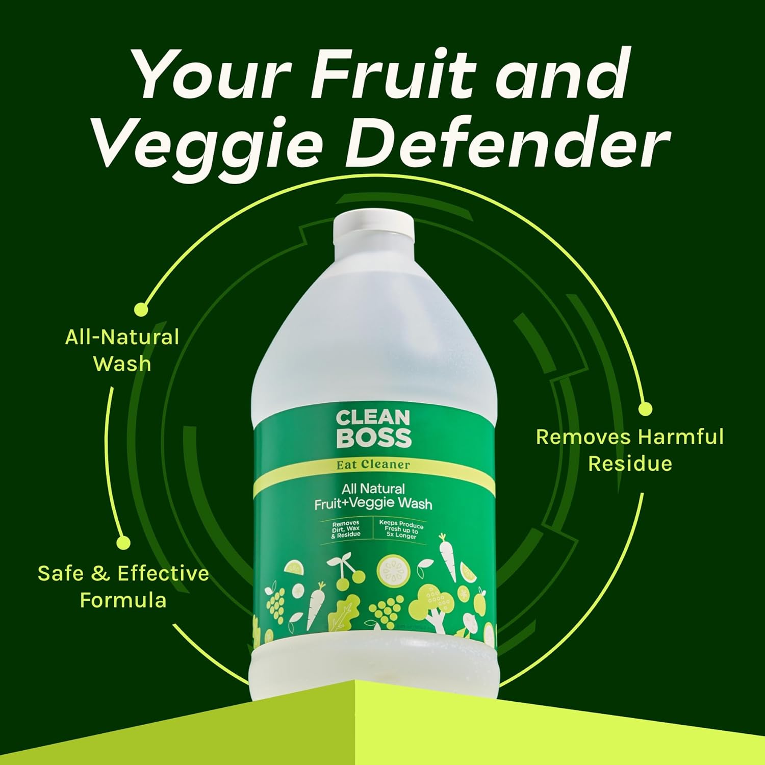 CleanBoss Eat Cleaner Triple-Action Fruit + Veggie Wash Refill - 64 oz - Removes Harmful Residue