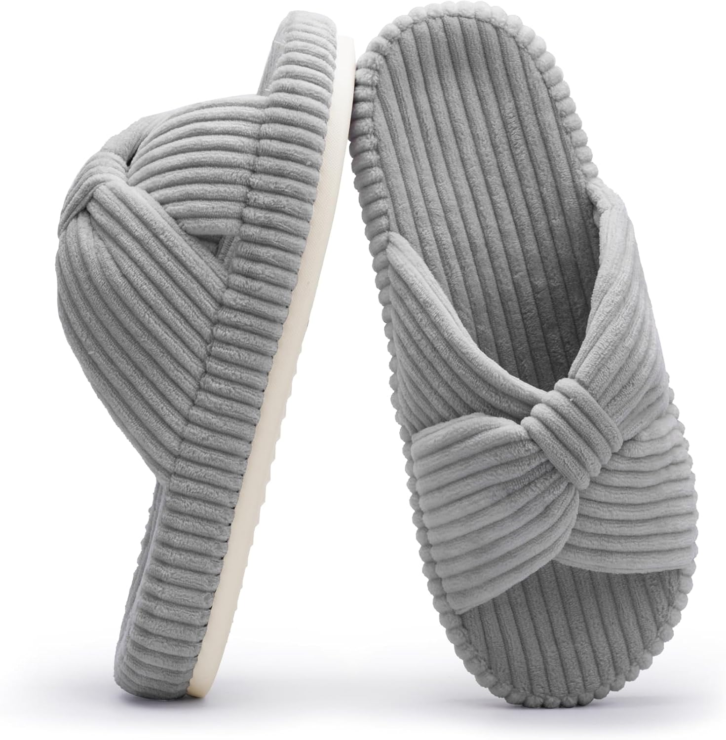 Chantomoo Slippers for Women Memory Foam House Bedroom Corduroy Bow Crossbands Slide Slipper Shoes