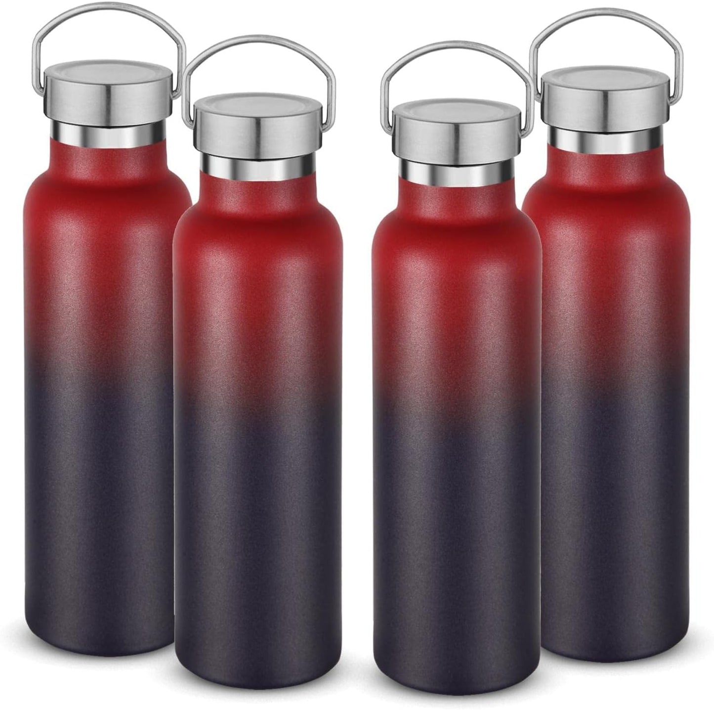 Neihepal 20 oz Insulated Water Bottles Bulk 4 Pack,Stainless Steel Double Wall Sport Bottle with