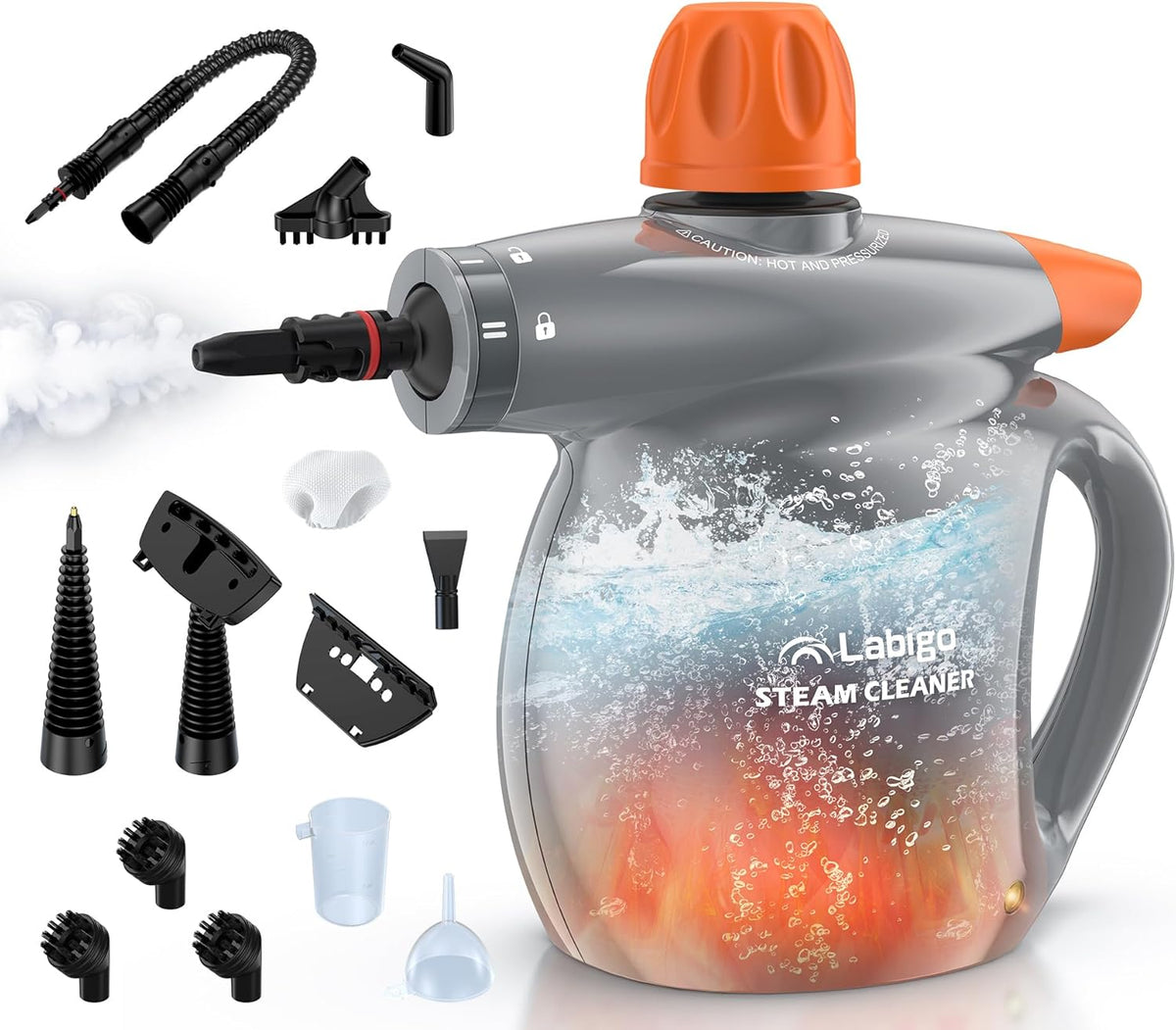 LABIGO Steam Cleaner, Pressurized Handheld 13pcs Multi-Purpose Natural Deep Cleaning Steamer