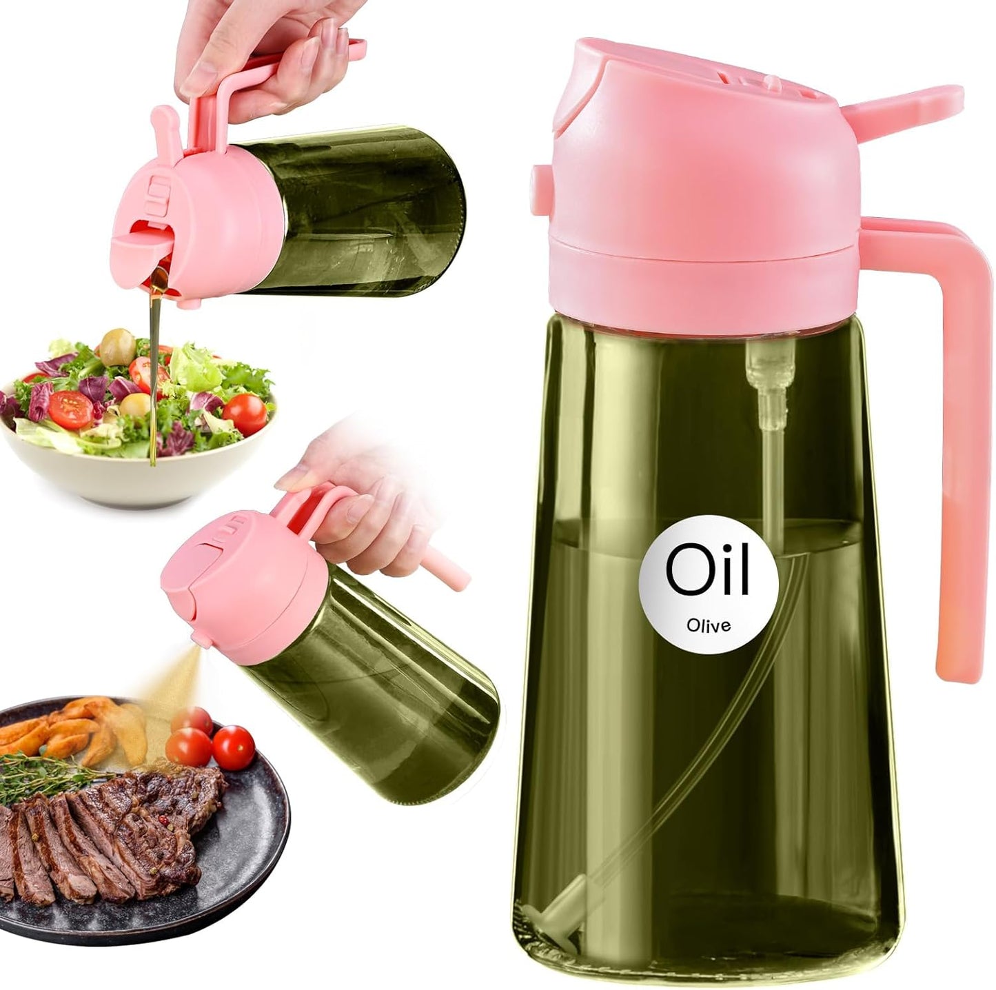 YARRAMATE 16oz/470ml Dark Green Oil Sprayer for Cooking with Stickers, Food-grade Premium 2 in 1