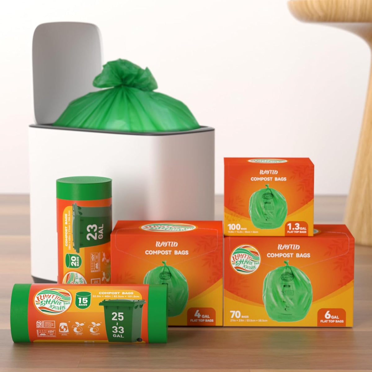 Compostable Bags, 6 Gallon Food Scraps Yard Waste Bags,Fits 5-6-8 Gallon trash can, 30 Liter