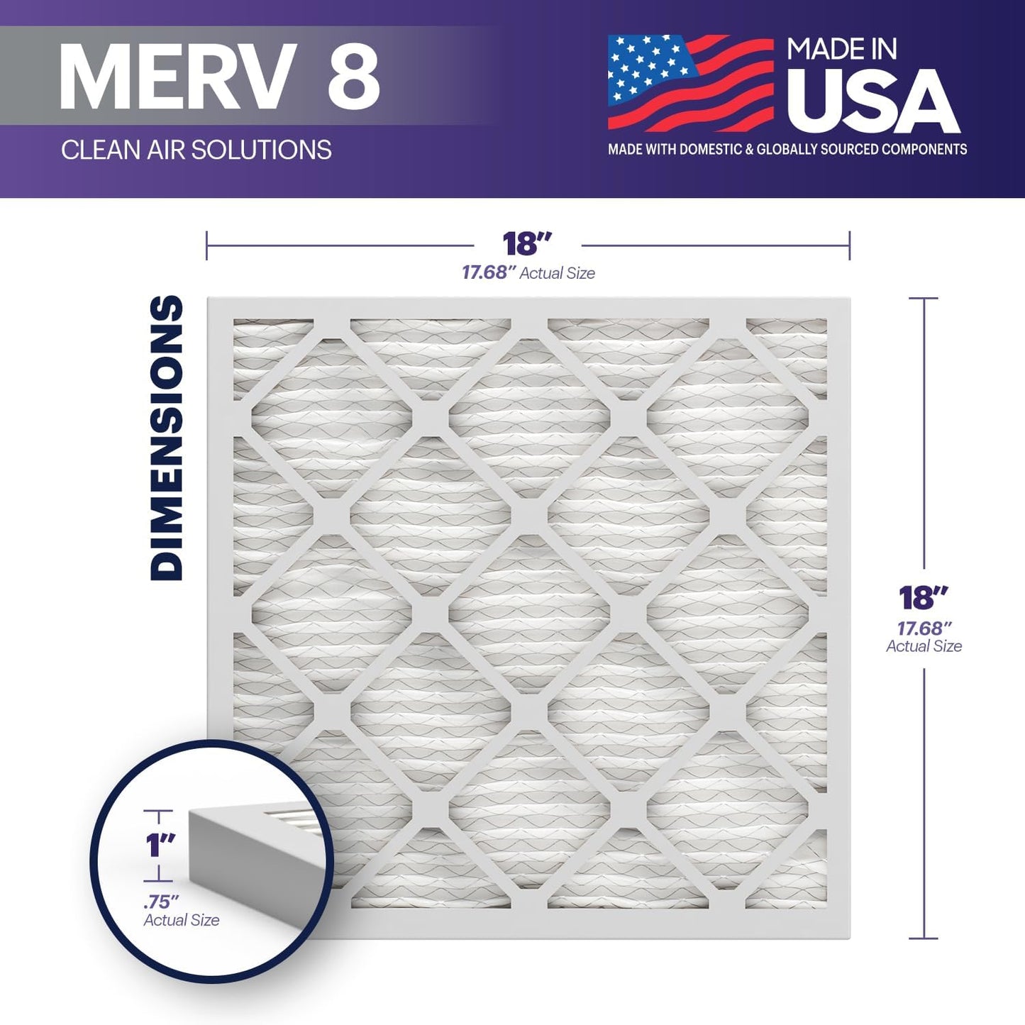 BNX TruFilter 18x18x1 Air Filter MERV 8 (6-Pack) - MADE IN USA – Dust & Pet Defense Air Conditioner