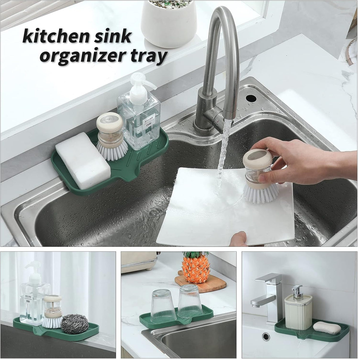 Silicone Bathroom Soap Dishes with Drain Spout-Bathroom and Kitchen Sink Organizer,Sponge