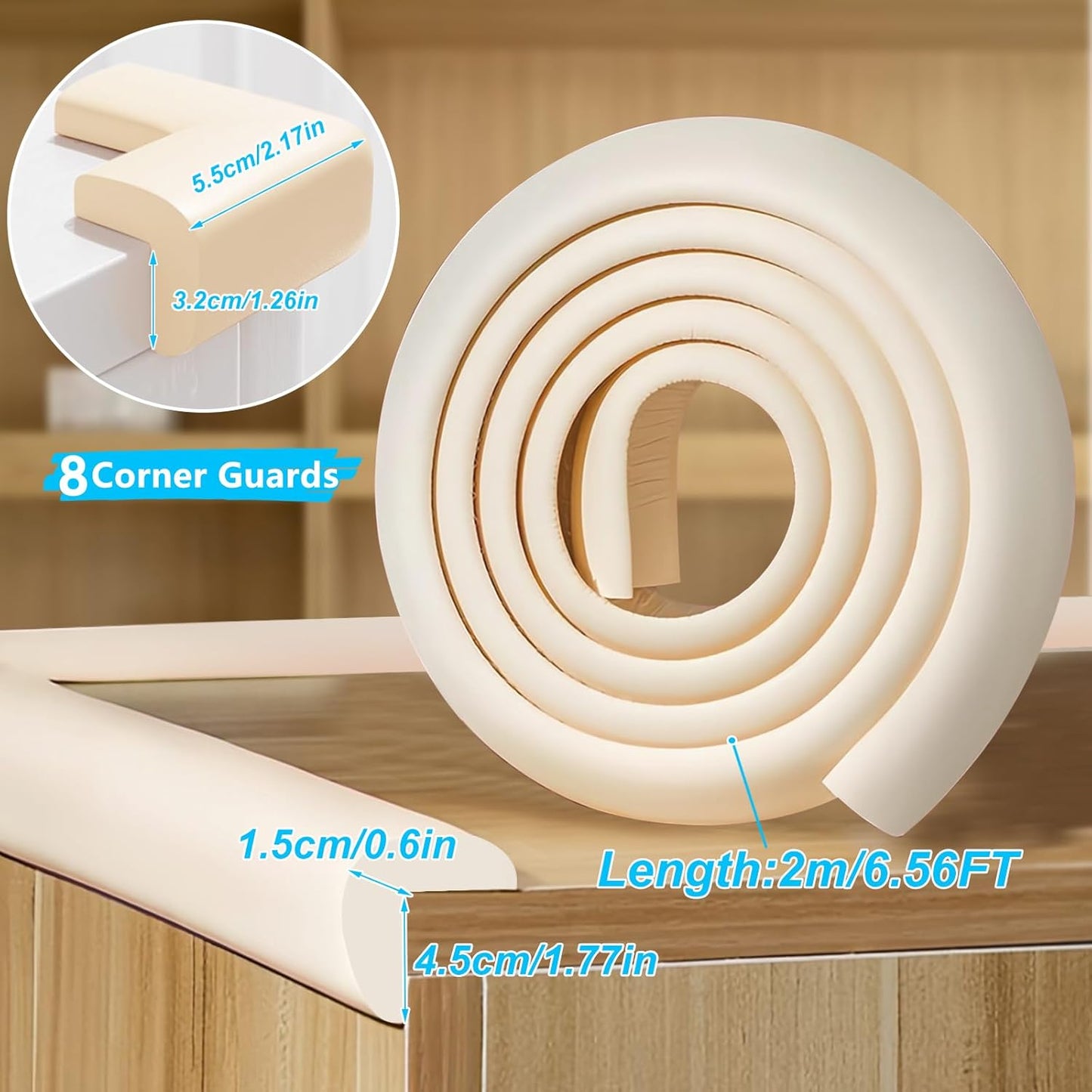 Baby Proofing Edge Corner Protector,1Roll L-Shape Soft Cabinet Door Bumper Corner Strip,8 Furniture