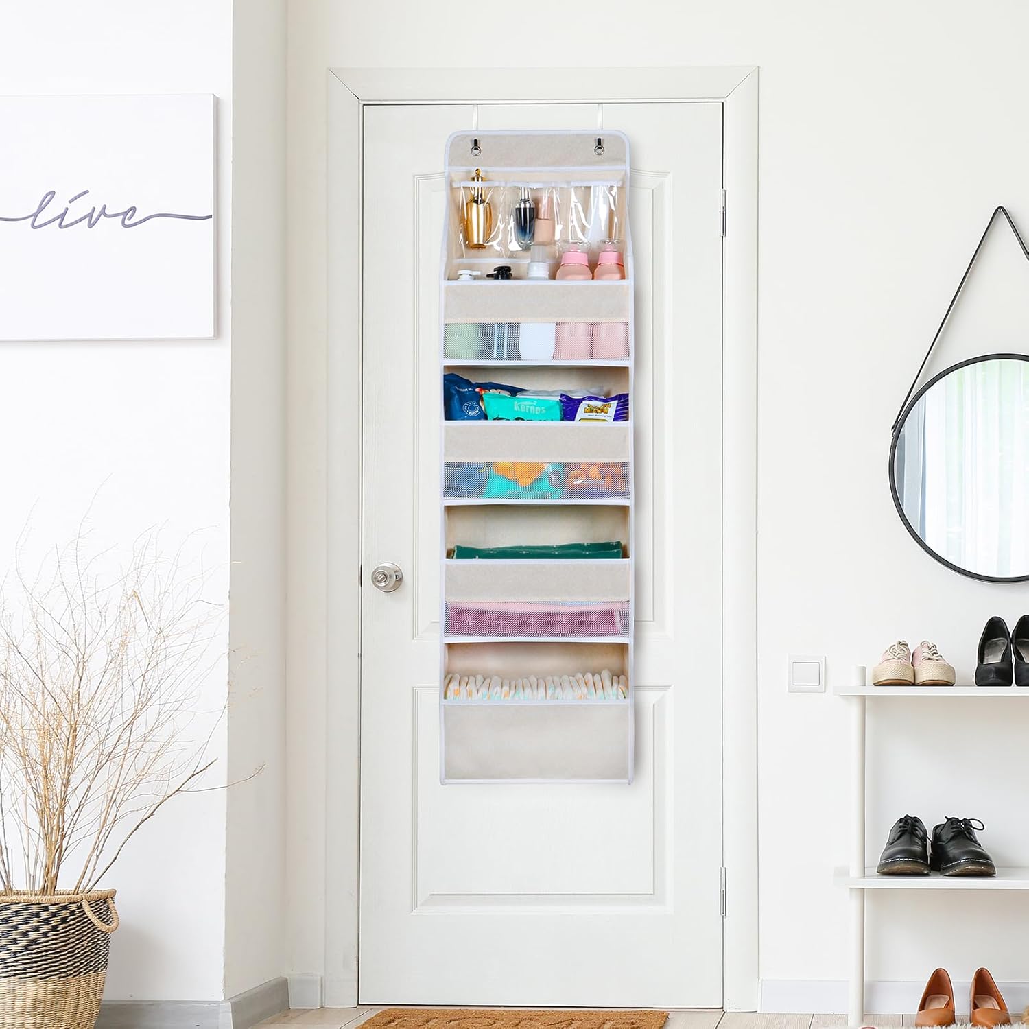 Univivi 5-Shelf Over Door Hanging Organizer Fabric Door Storage with 4 Large Pockets and 3 Small