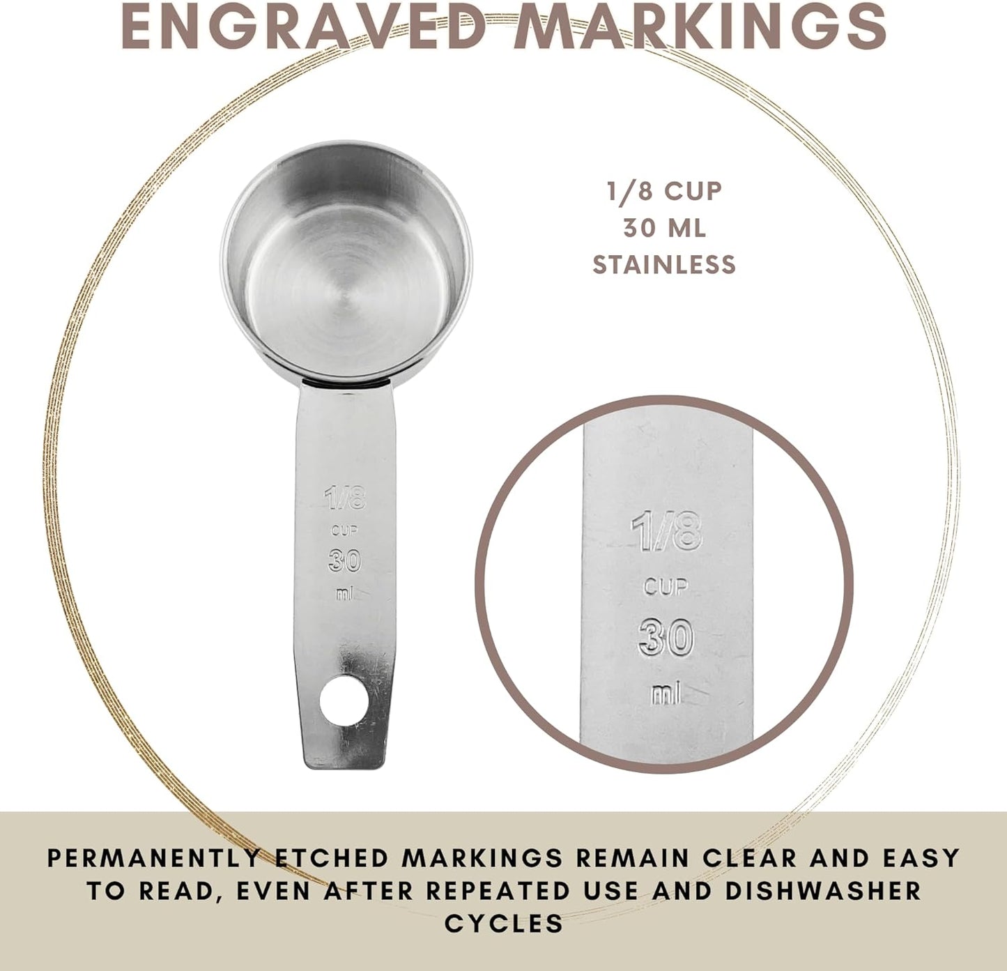 1/8 Cup Stainless Steel Measuring Cup | Sturdy Metal 30 ml | 30 cc | 1 oz | Single Cup for Wet and