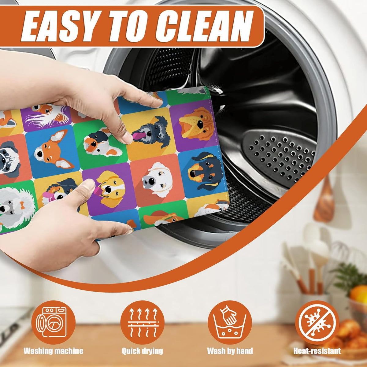 Cute Dogs Dish Drying Mat for Kitchen Counter Microfiber Absorbent Dish Kitchen Drying Mat Draining