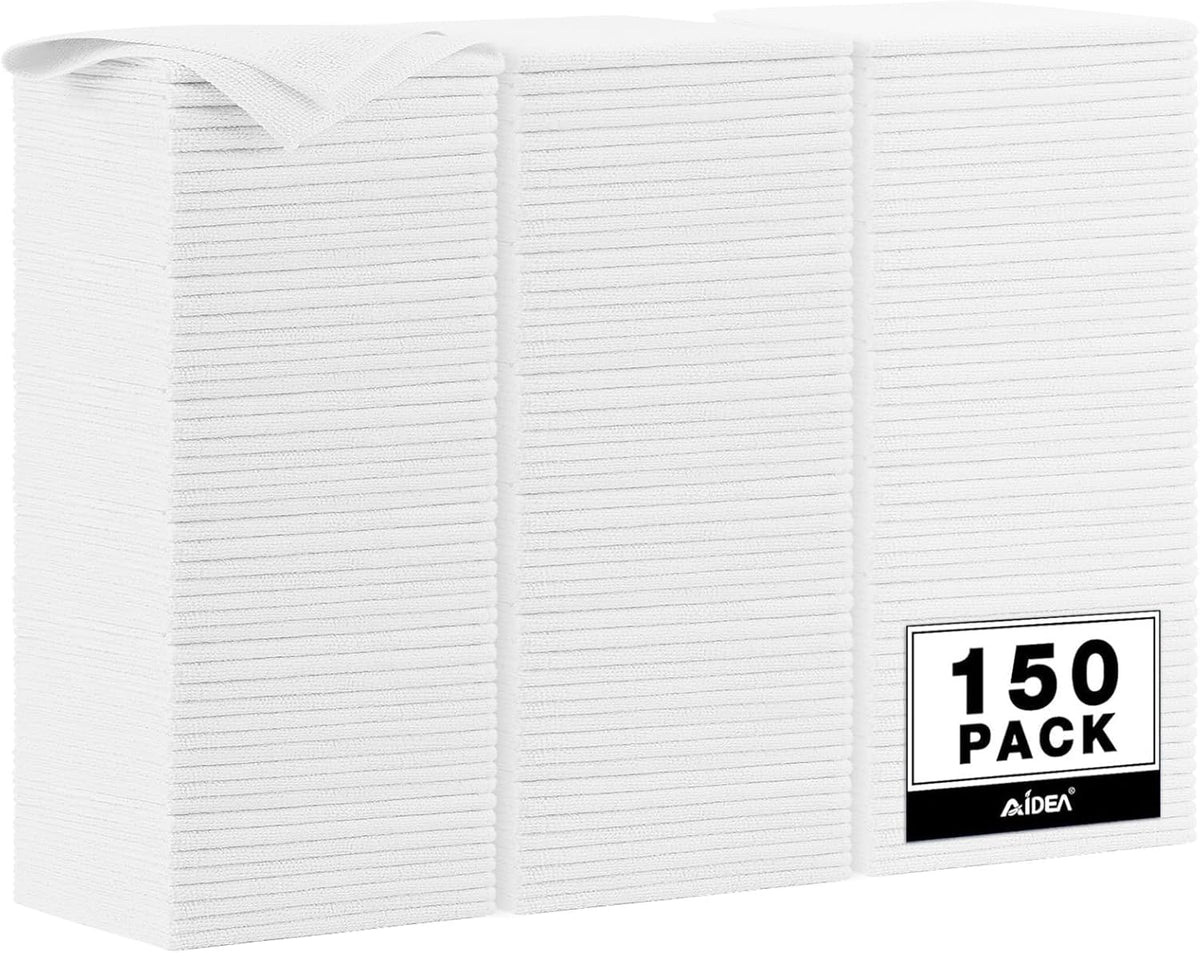 AIDEA Microfiber Cleaning Cloth White 150PK, Microfiber Towels for Cars, Premium Car Cloth, Dusting