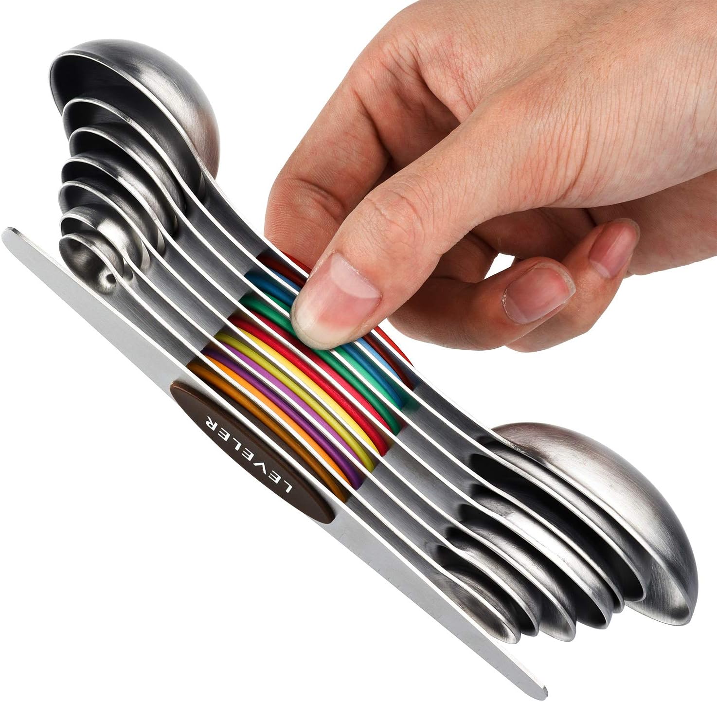 Magnetic Measuring Spoons Set of 8 Stainless Steel Dual Sided Stackable Measuring Spoons Nesting
