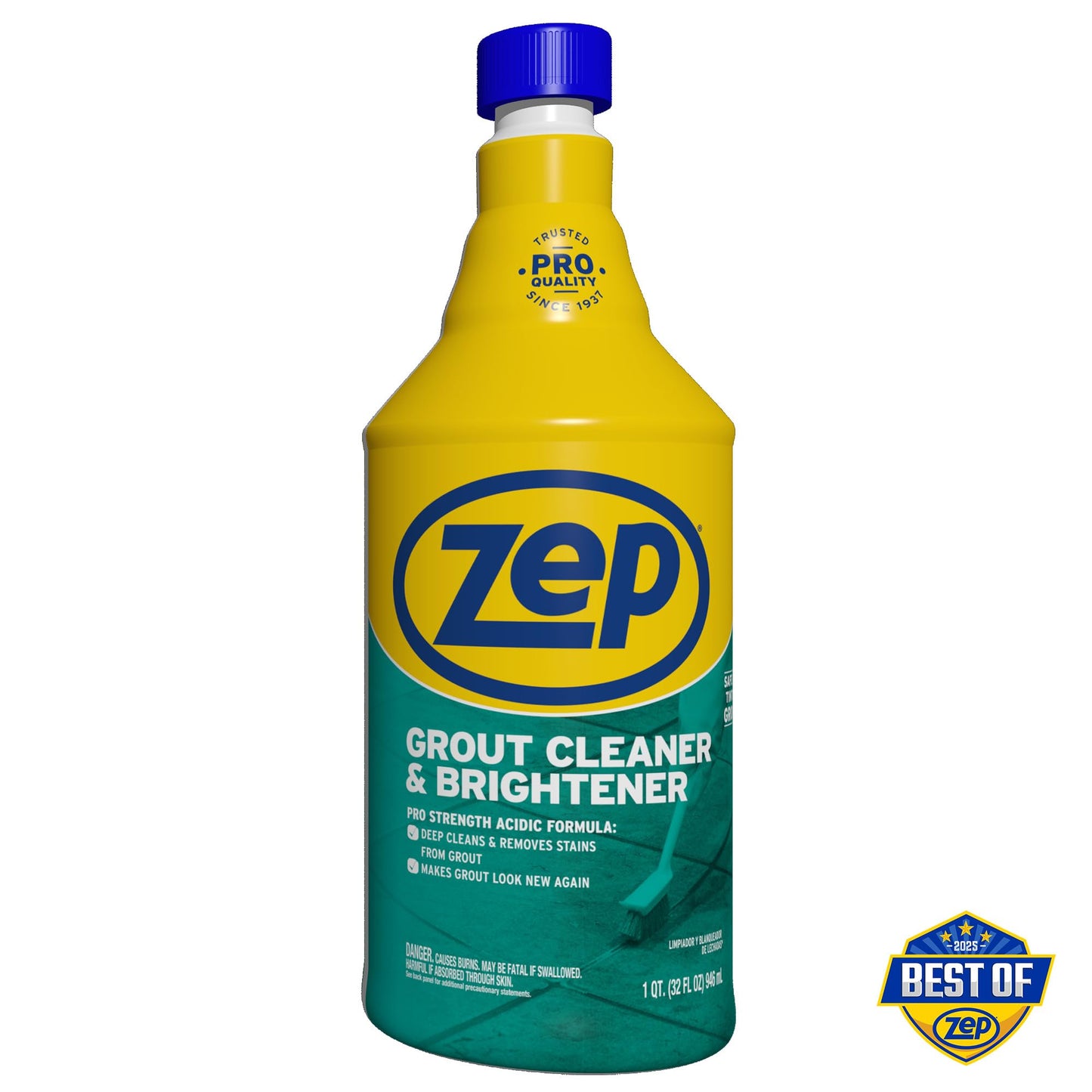 Zep Grout Cleaner and Brightener and Easy to Use Handheld Brush - 32 oz (Case of 2) - ZU104632