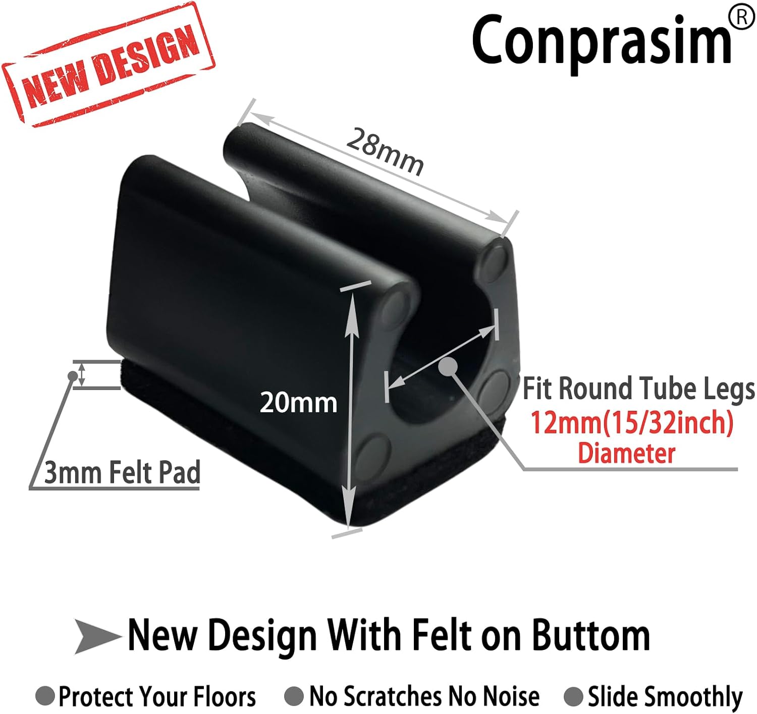 Rectangle U Shaped Chair Leg Tips Caps with Felt Pads,Furniture Feet Protector Slide Smoothly