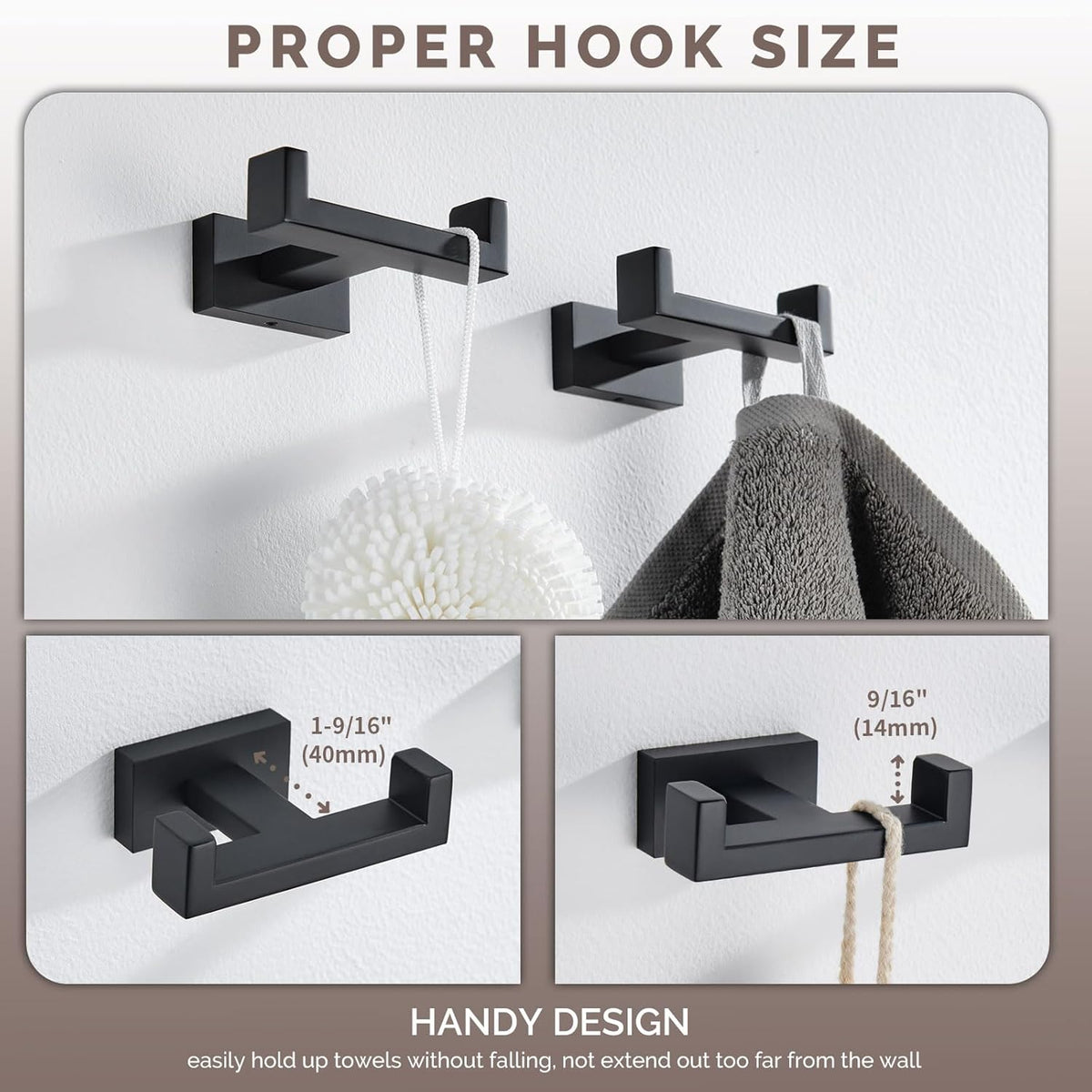 Angle Simple Bathroom Towel Hooks, Stainless Steel Shower Double Robe Coat Hooks for Wall, Matte