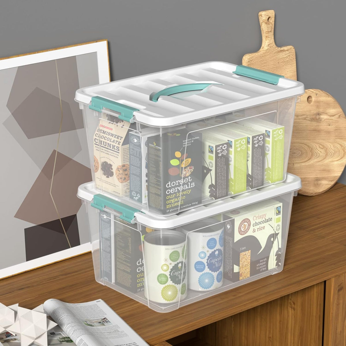 Xyskin 6 Pack 14 Quart Stackable Plastic Storage Bins with Lids and Latching Buckles, Storage Latch