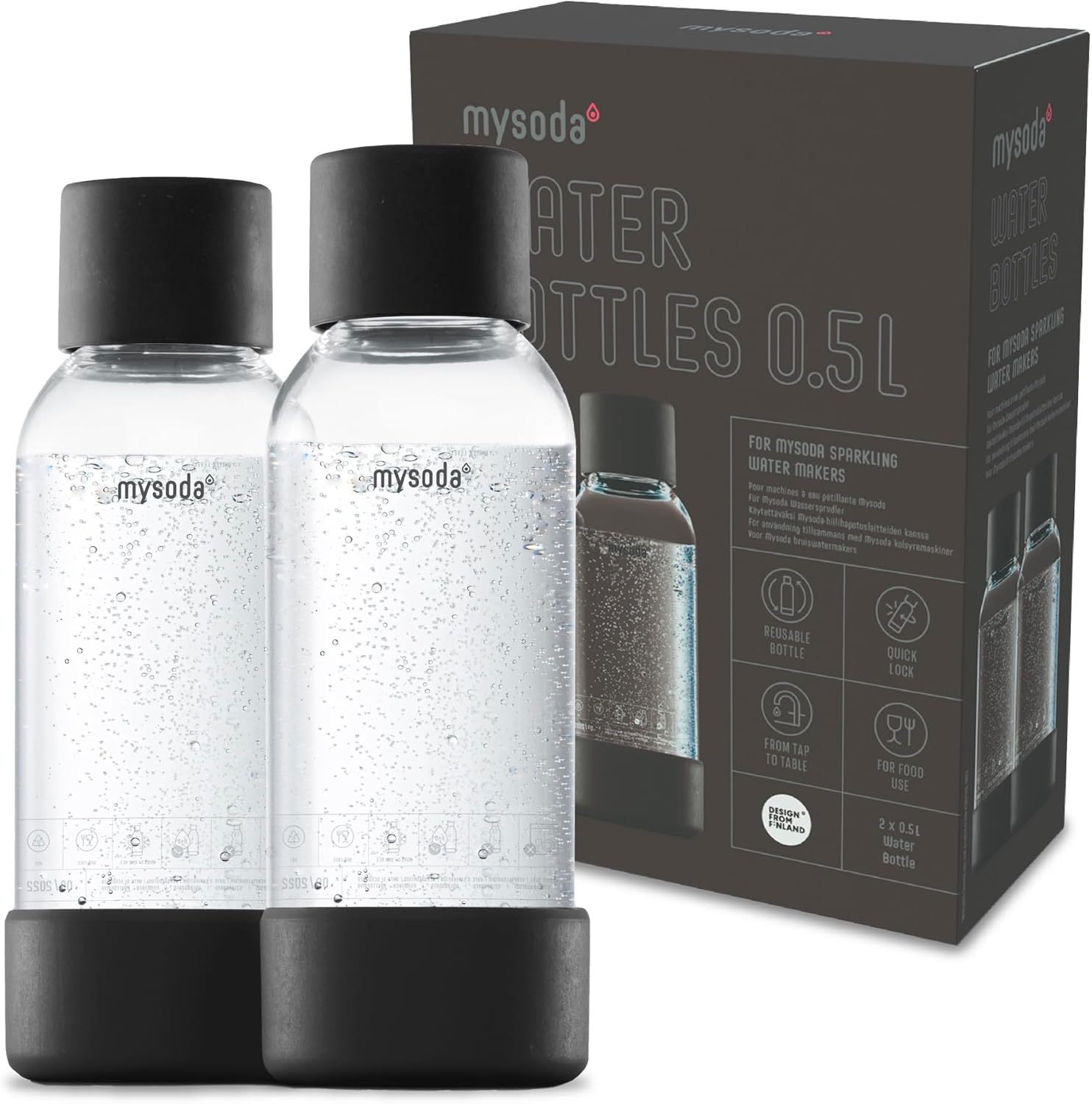 Mysoda Carbonating Bottles 2Pck 0.5L - Compatible with MySoda and any brands - Quick-Lock Reusable