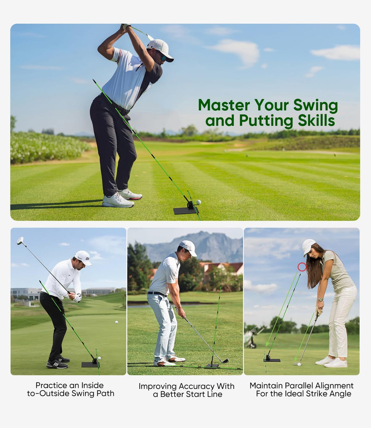 BKF Golf Alignment Sticks and Angle Holder Set with Portable Bag, Golf Swing Trainer, Golf Training